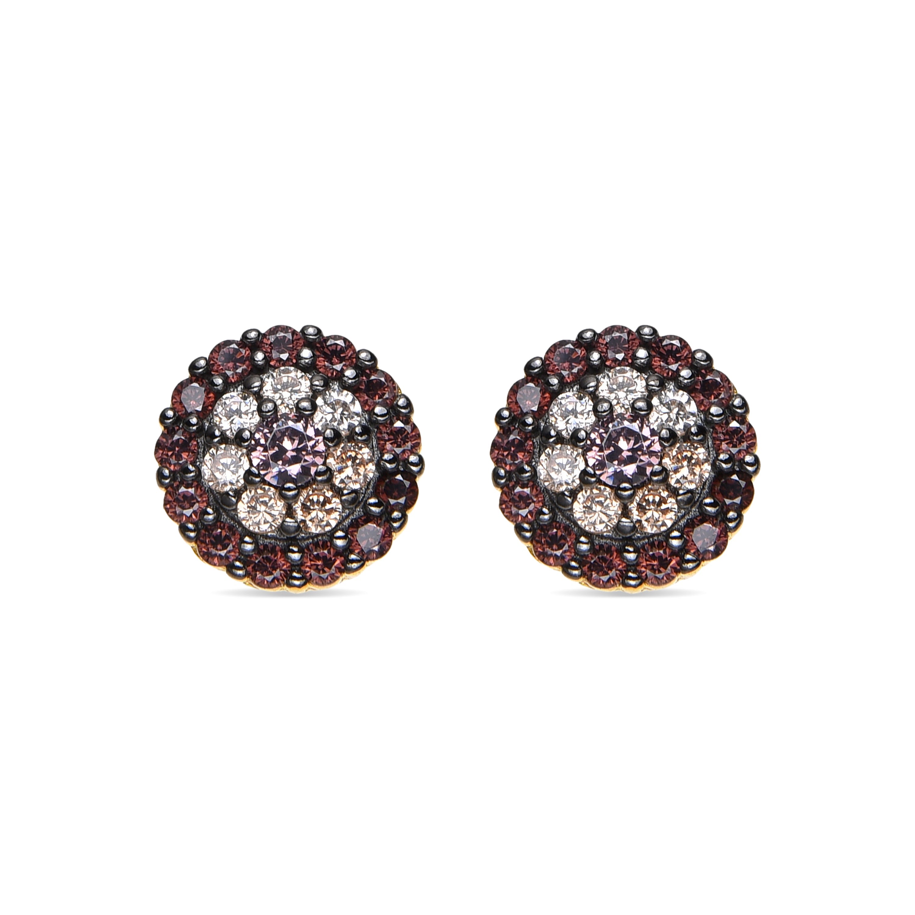 925 Sterling Silver Earrings with Brown Cubic Zirconia finished in 18k Gold - Ziadri