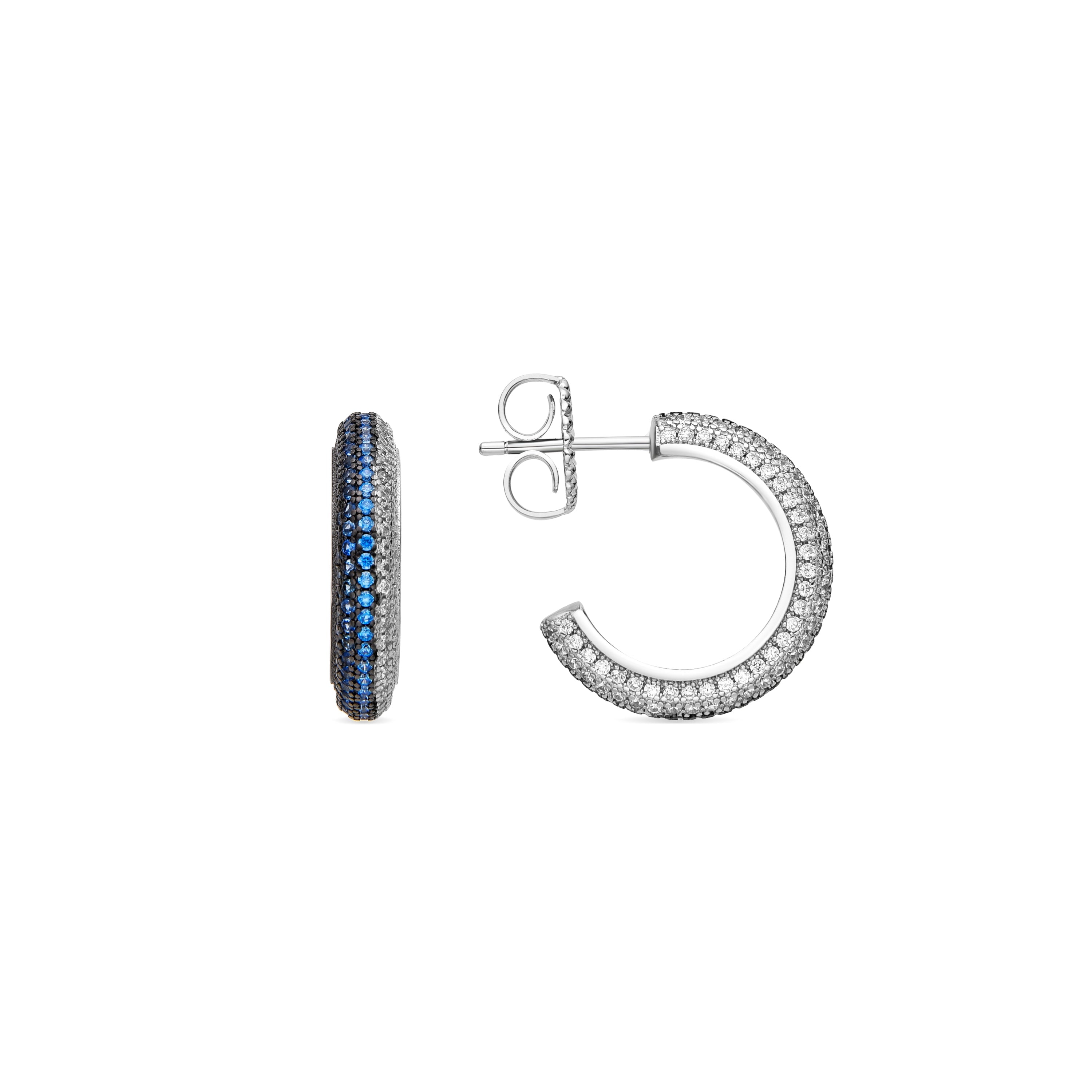 925 Sterling Silver Earrings with Blue Topaz Zirconia finished in rhodium - Ismeg