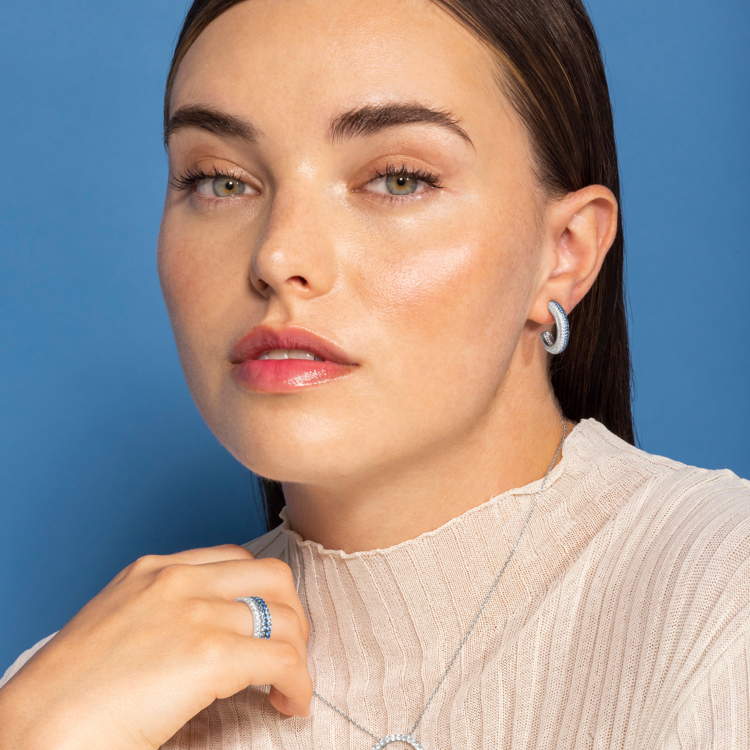 925 Sterling Silver Earrings with Blue Topaz Zirconia finished in rhodium - Ismeg