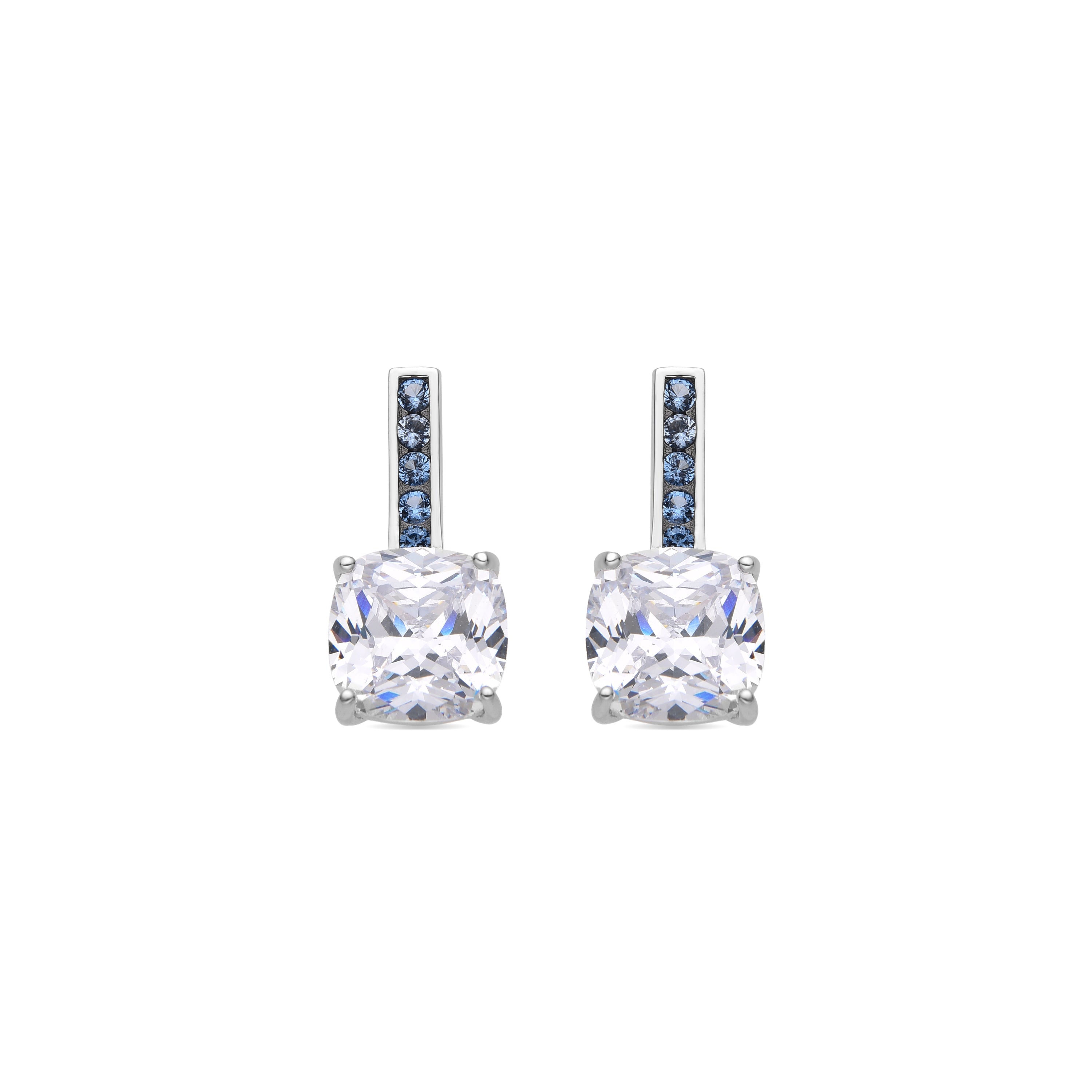 925 Sterling Silver Earrings with Aquamarine Zirconia finished in rhodium - Xephass