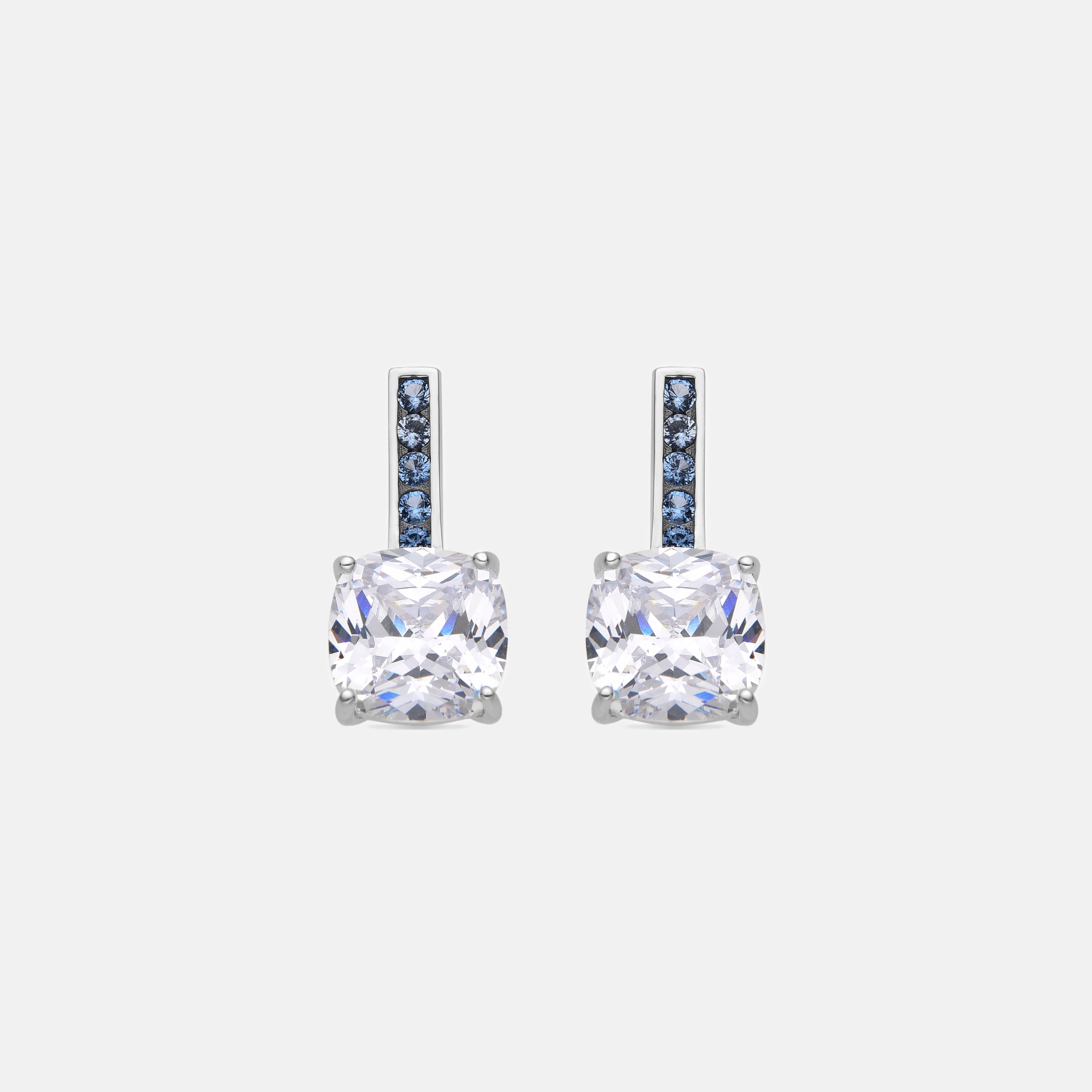 925 Sterling Silver Earrings with Aquamarine Zirconia finished in rhodium - Xephass