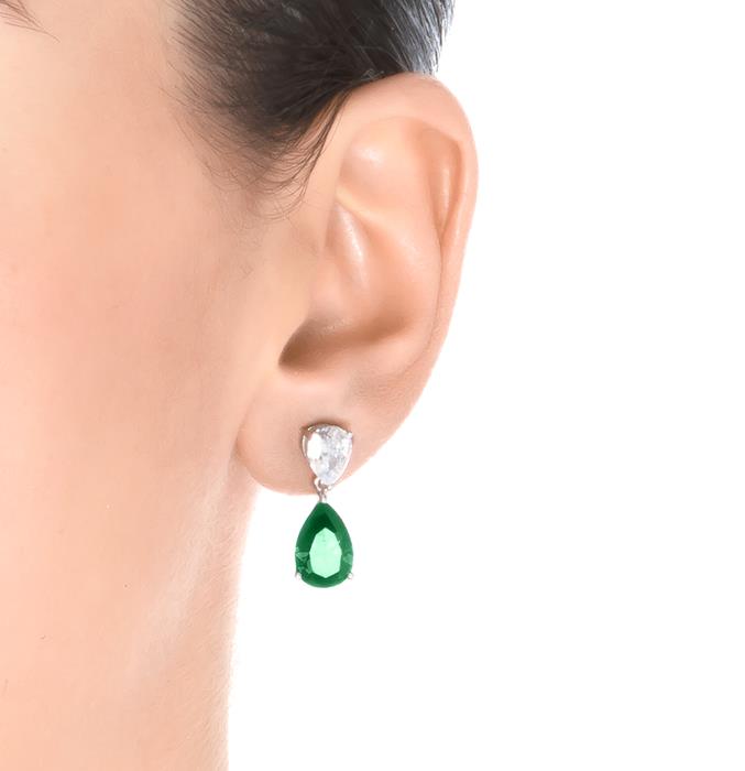Orecchini in Argento Sterling 925 con Zirconia Verde finiti in rodio - Chenwa