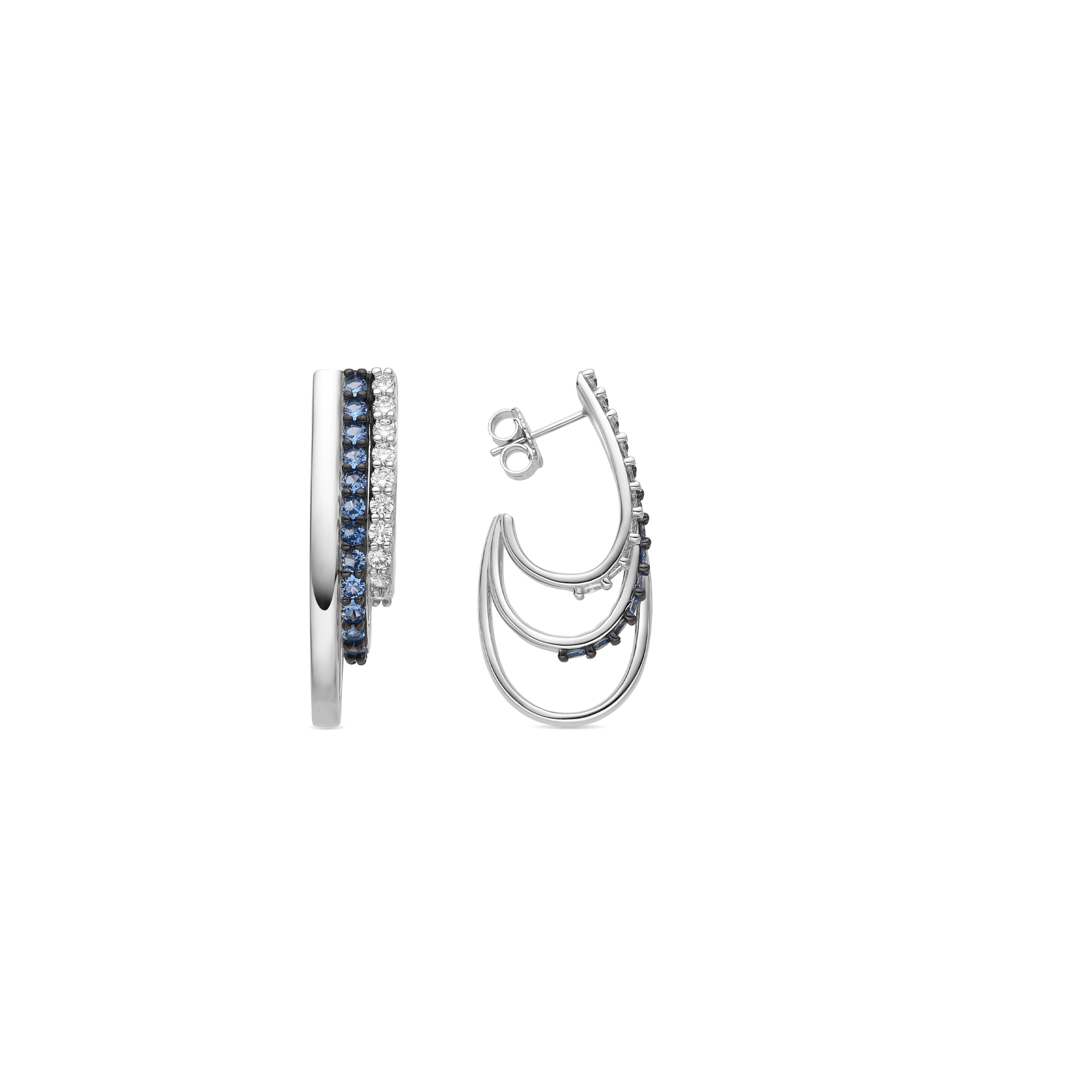 925 Sterling Silver Earrings with Aquamarine Zirconia finished in Rhodium - Ferdas