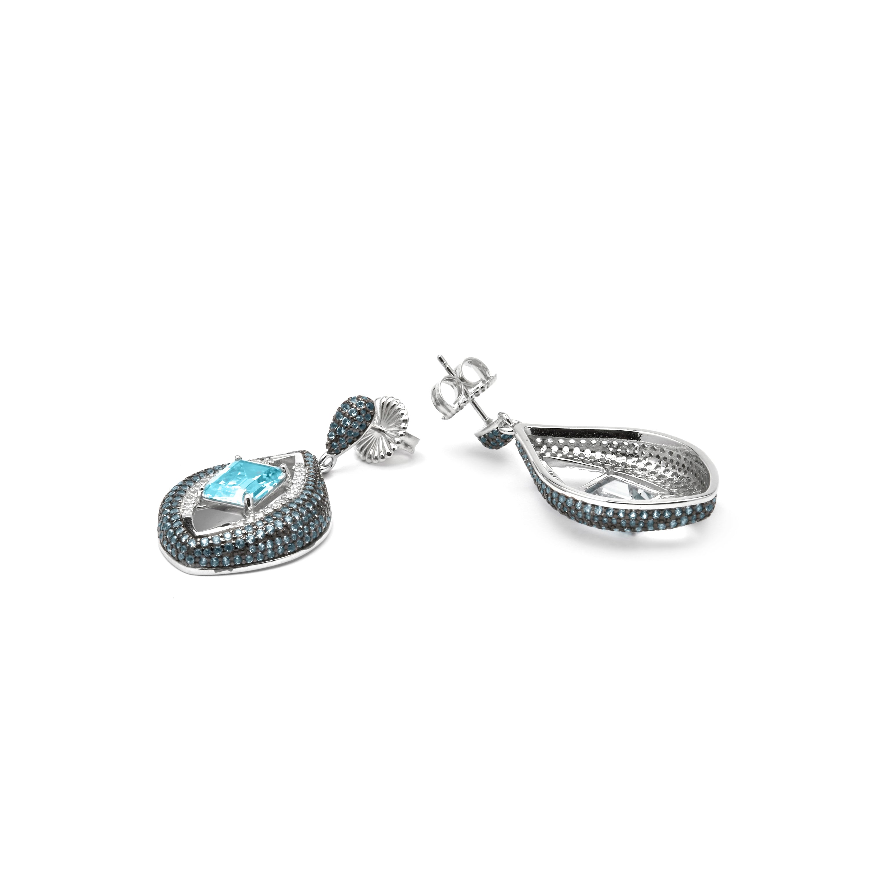 Pendientes de Plata de Ley 925 y Circonita Aguamarina acabado rodio - Nyasain