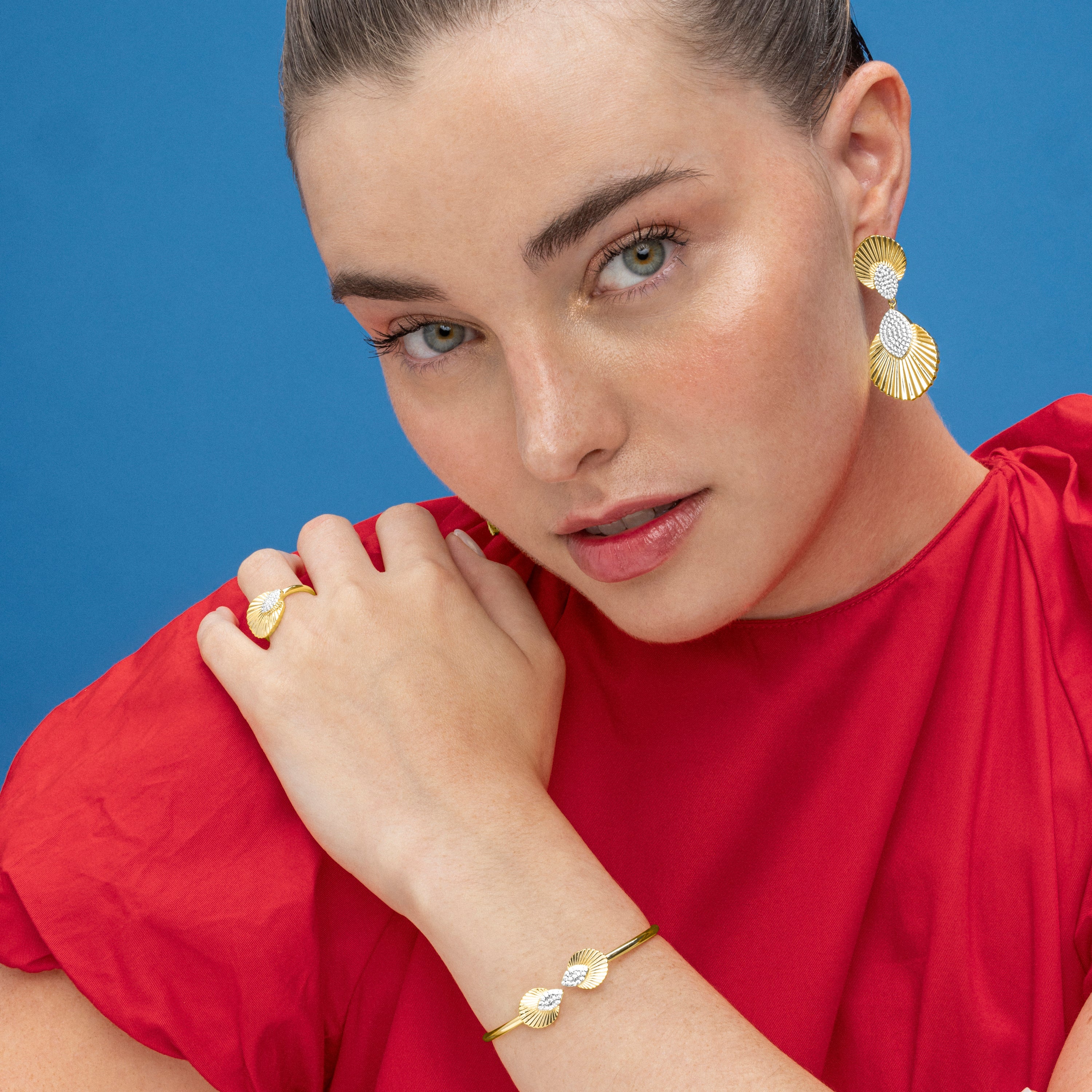 925 Sterling Silver Earrings with Brilliant Zirconia finished in 18k gold - Drakfar