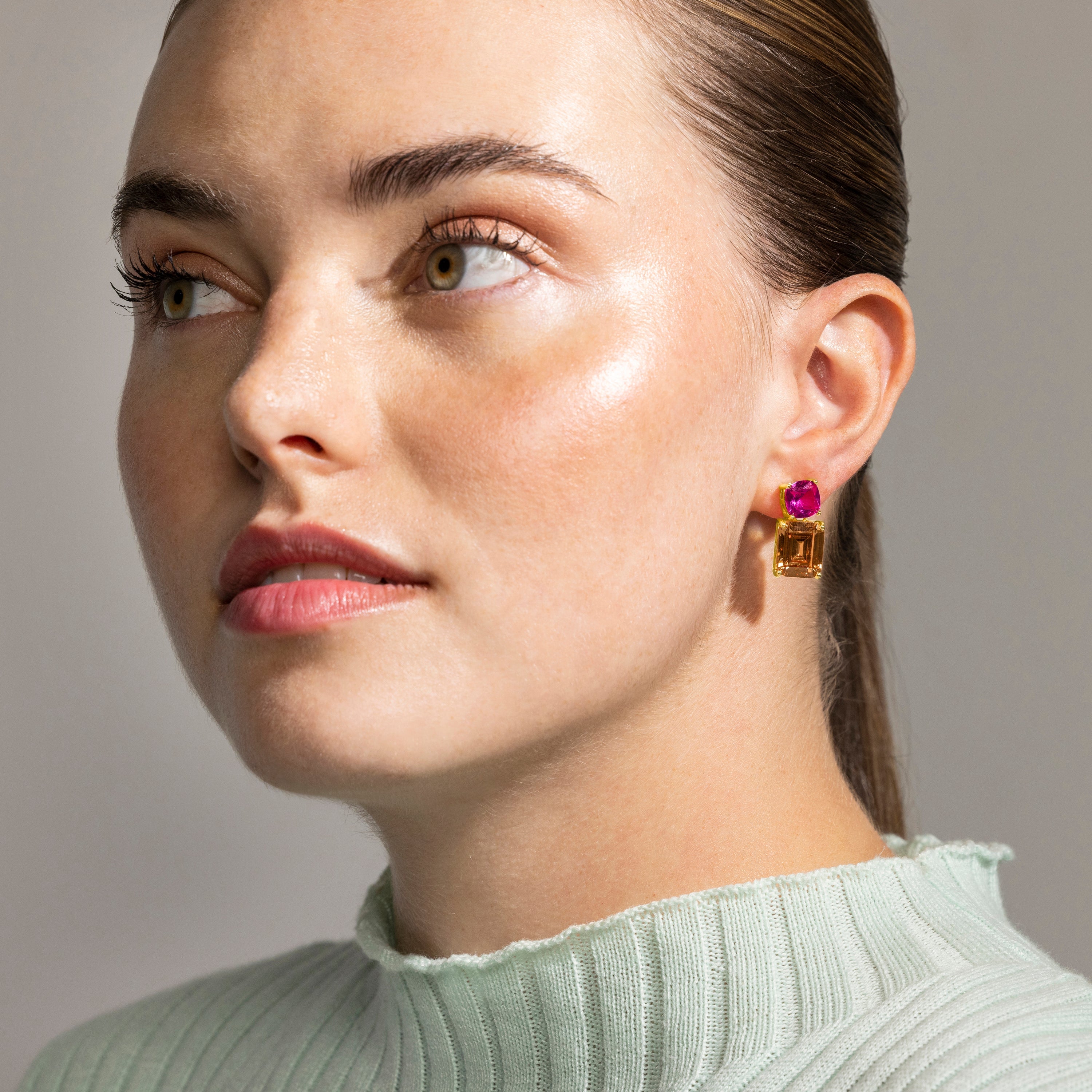 925 Sterling Silver Earrings with Multicolor Hydrothermal Quartz finished in rhodium - Theoa