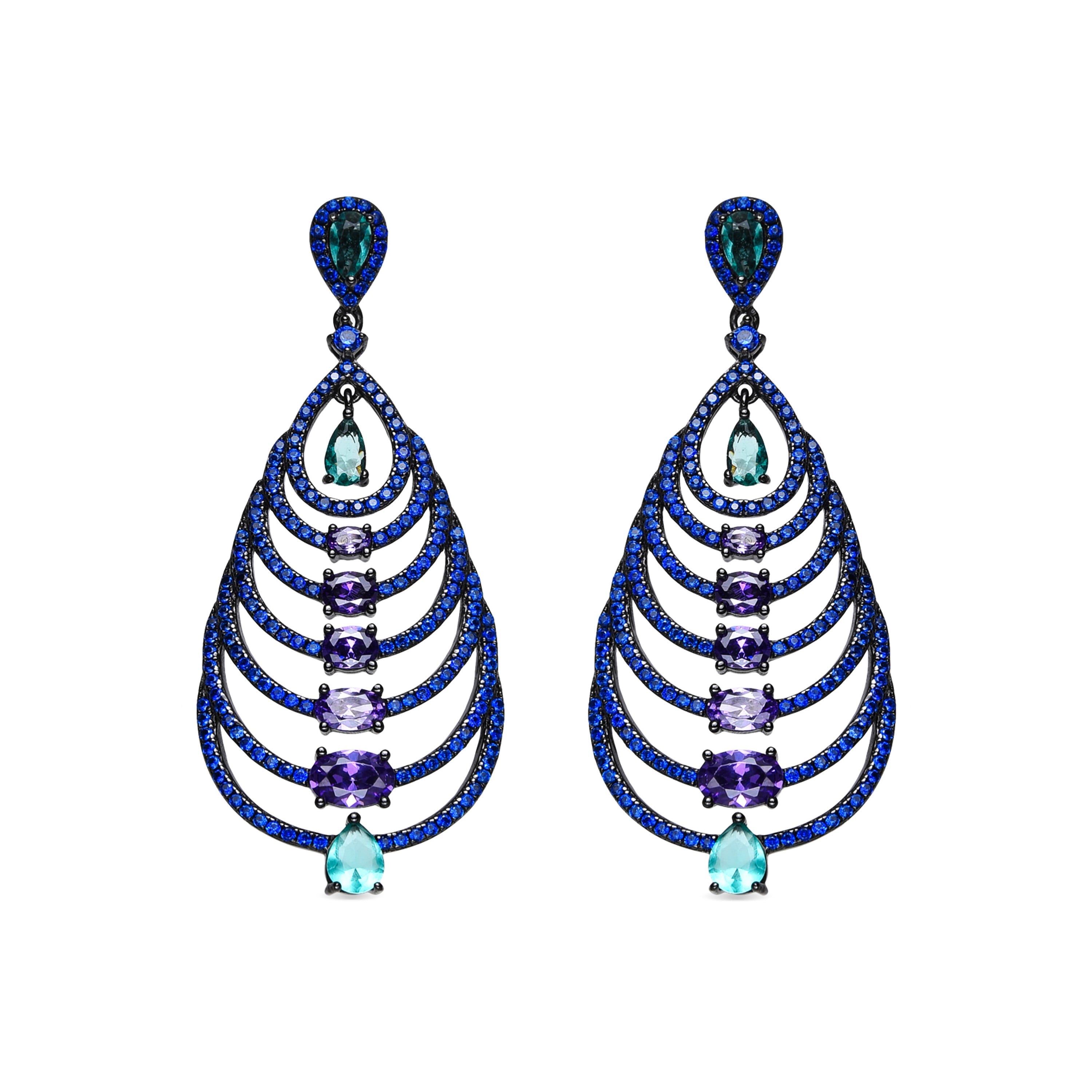 Orecchini in Argento Sterling 925 e Zirconia Multicolore Finitura in Rutenio Nero - Esman