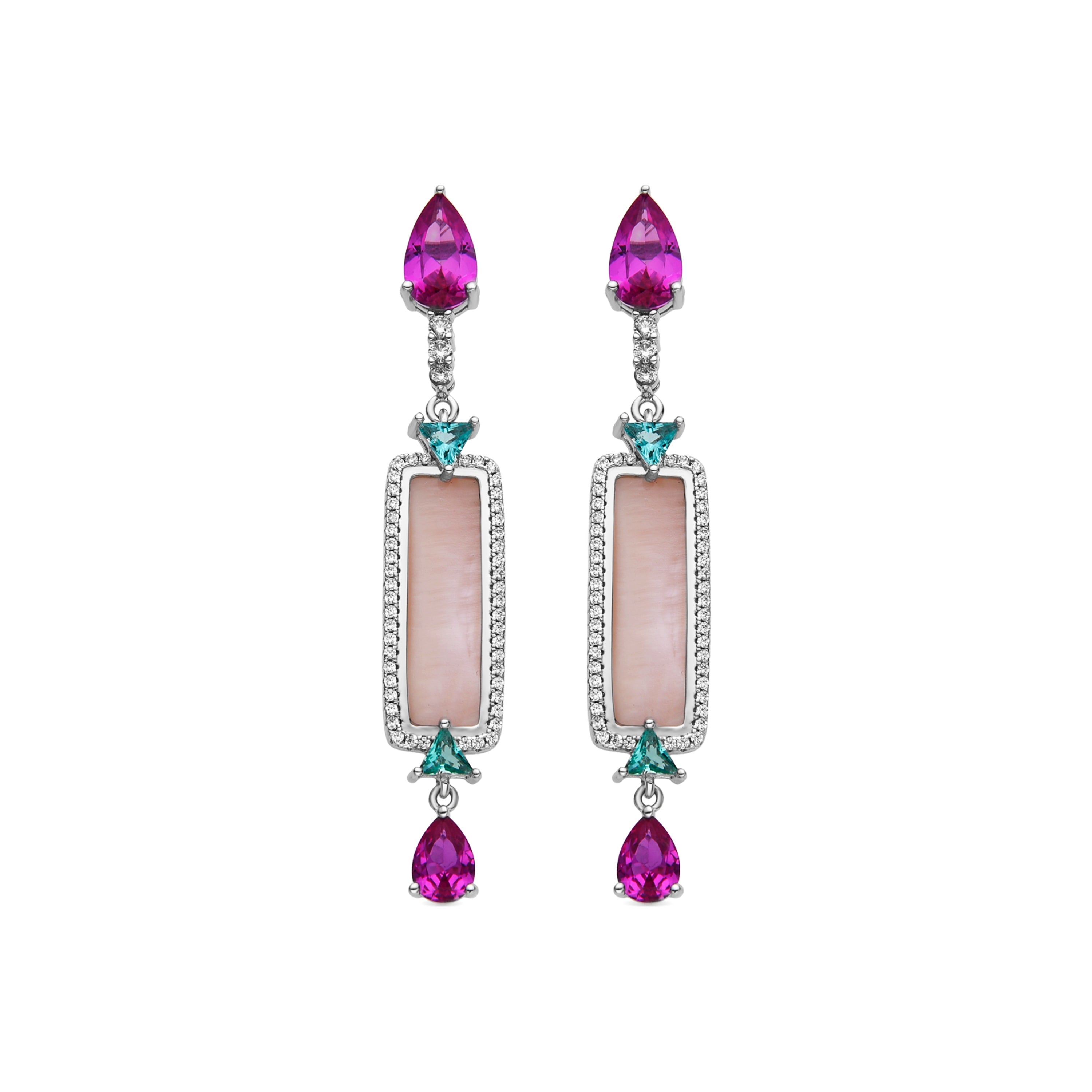 925 Sterling Silver Earrings with Pink Zirconia finished in Rhodium - Lixo