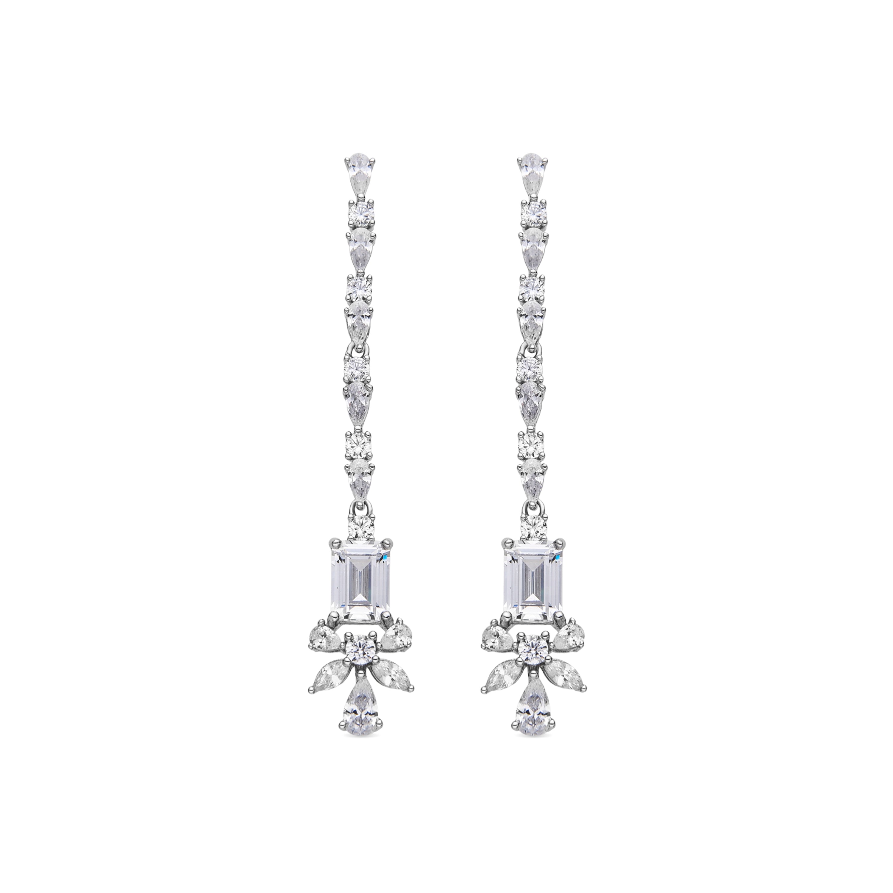 925 Sterling Silver Earrings with Brilliant Zirconia finished in Rhodium - Cureao
