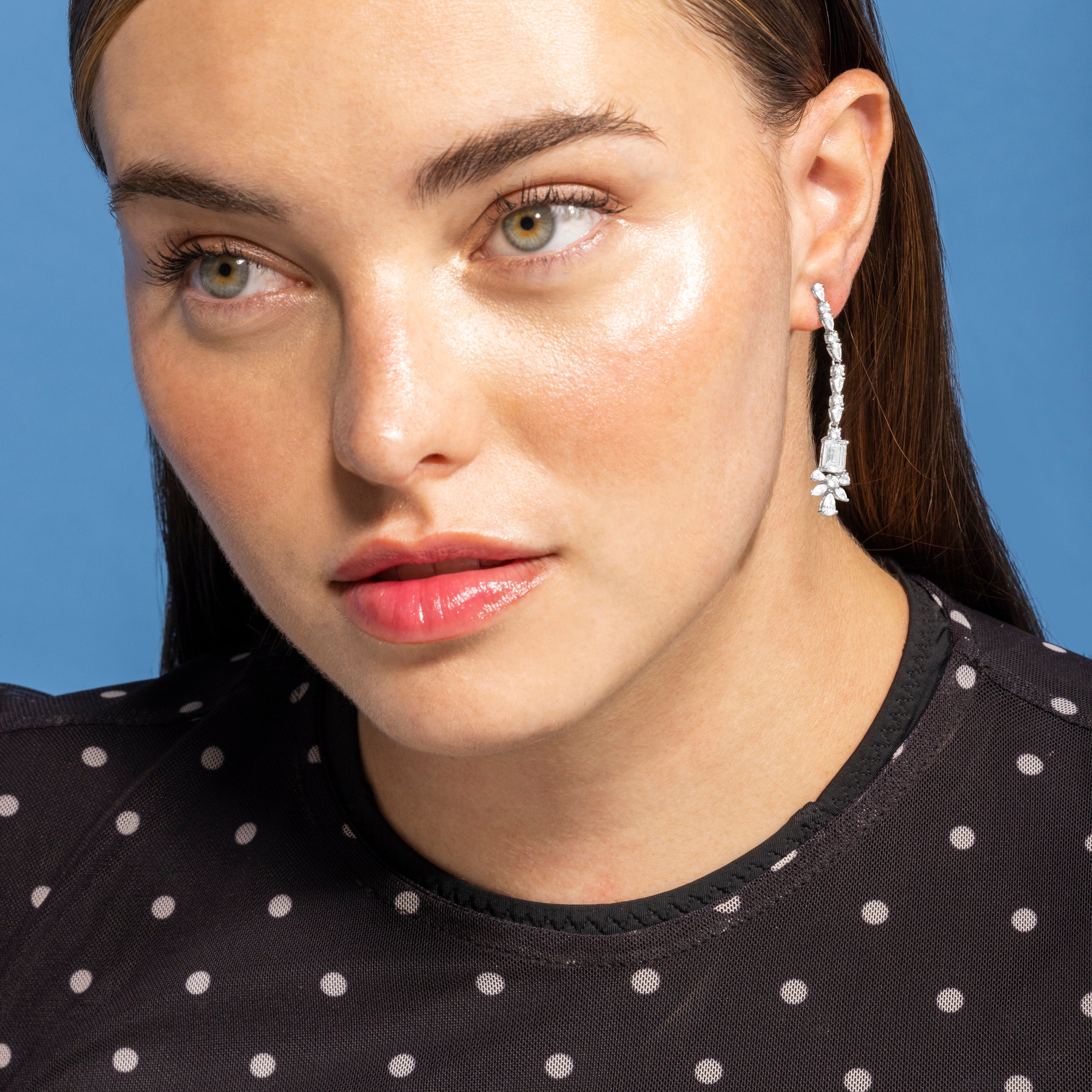 925 Sterling Silver Earrings with Brilliant Zirconia finished in Rhodium - Cureao