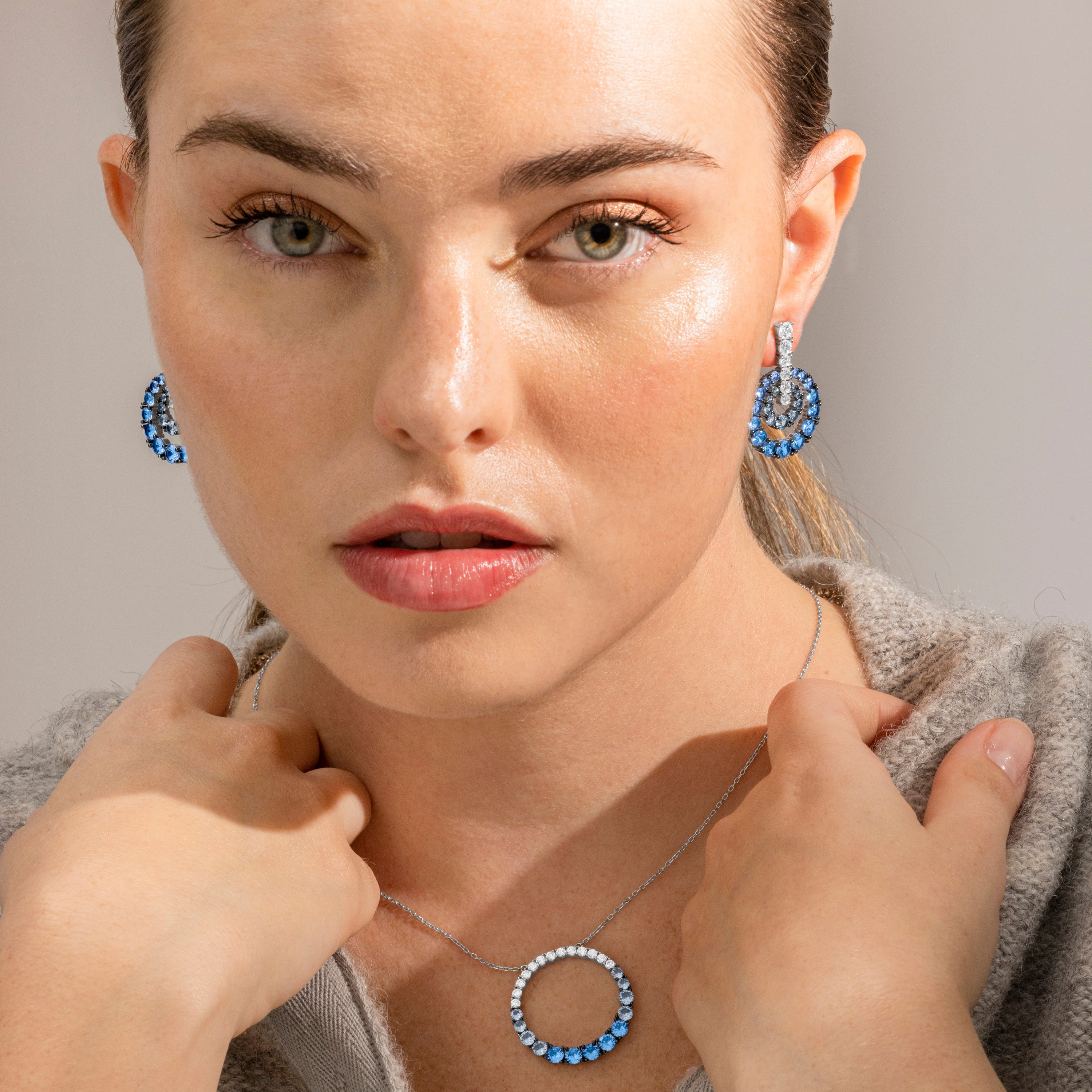 925 Sterling Silver Earrings with Aquamarine Zirconia finished in rhodium - Kraesh