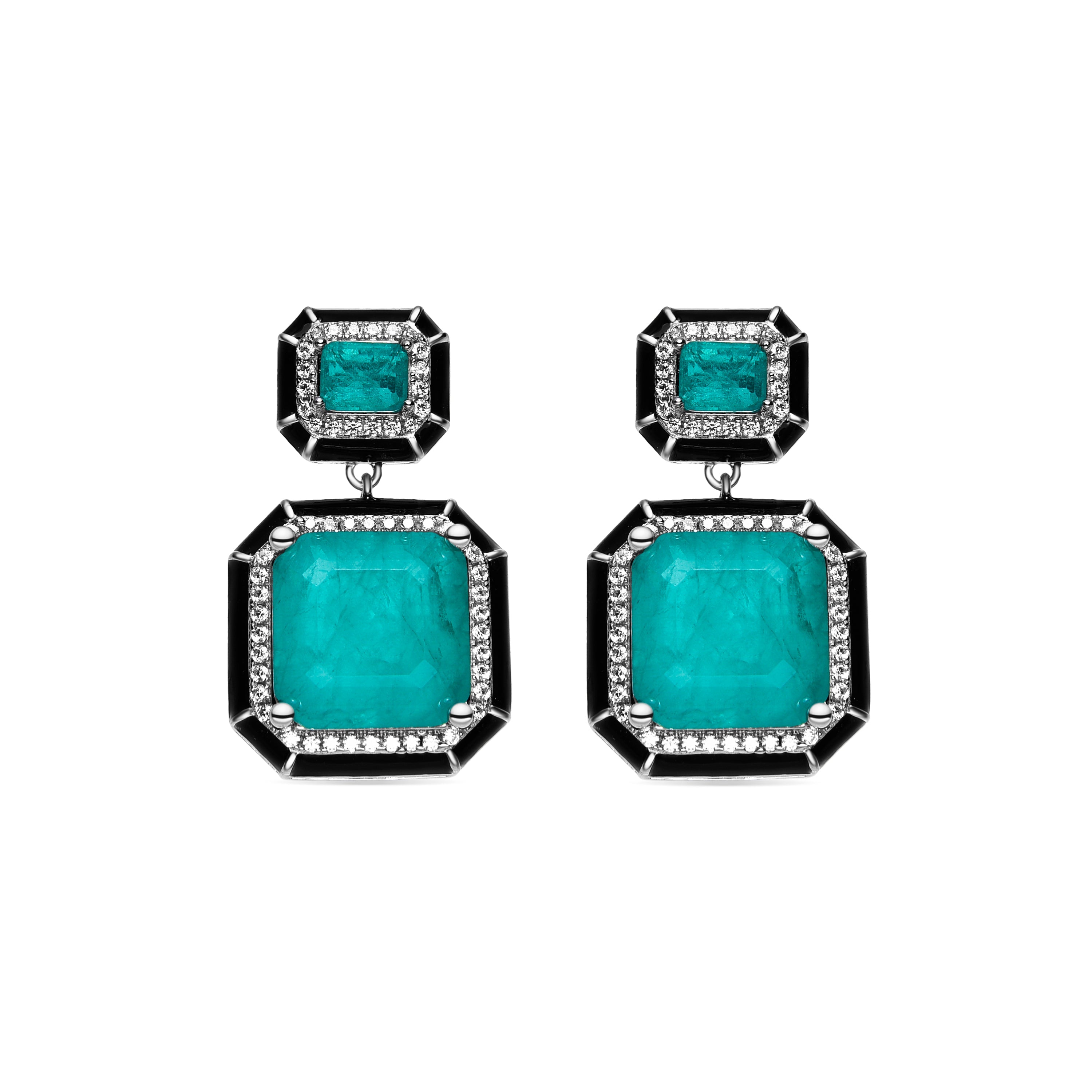 925 Sterling Silver Earrings with Light Green Hydrothermal Quartz finished in rhodium - Hiko