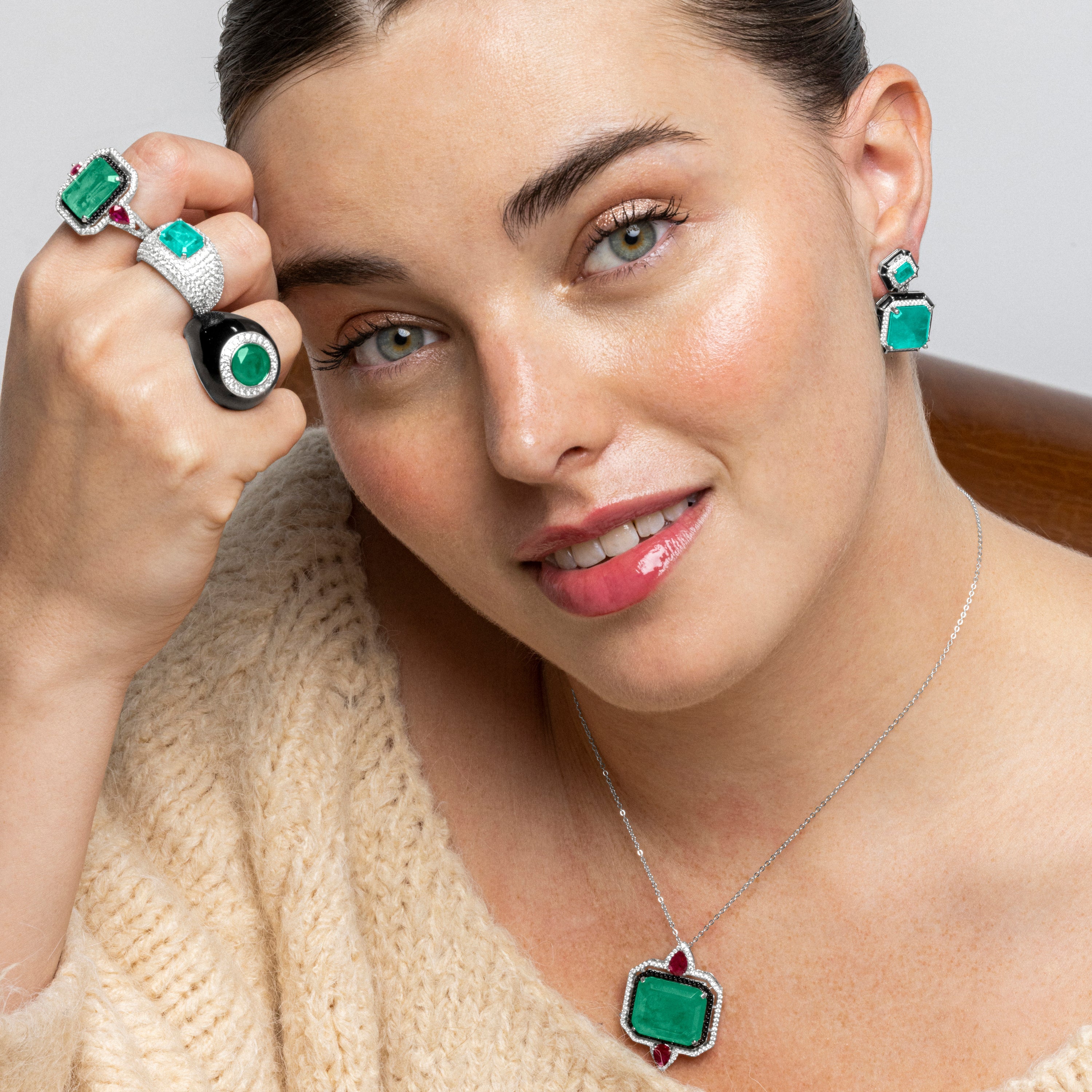 925 Sterling Silver Earrings with Light Green Hydrothermal Quartz finished in rhodium - Hiko