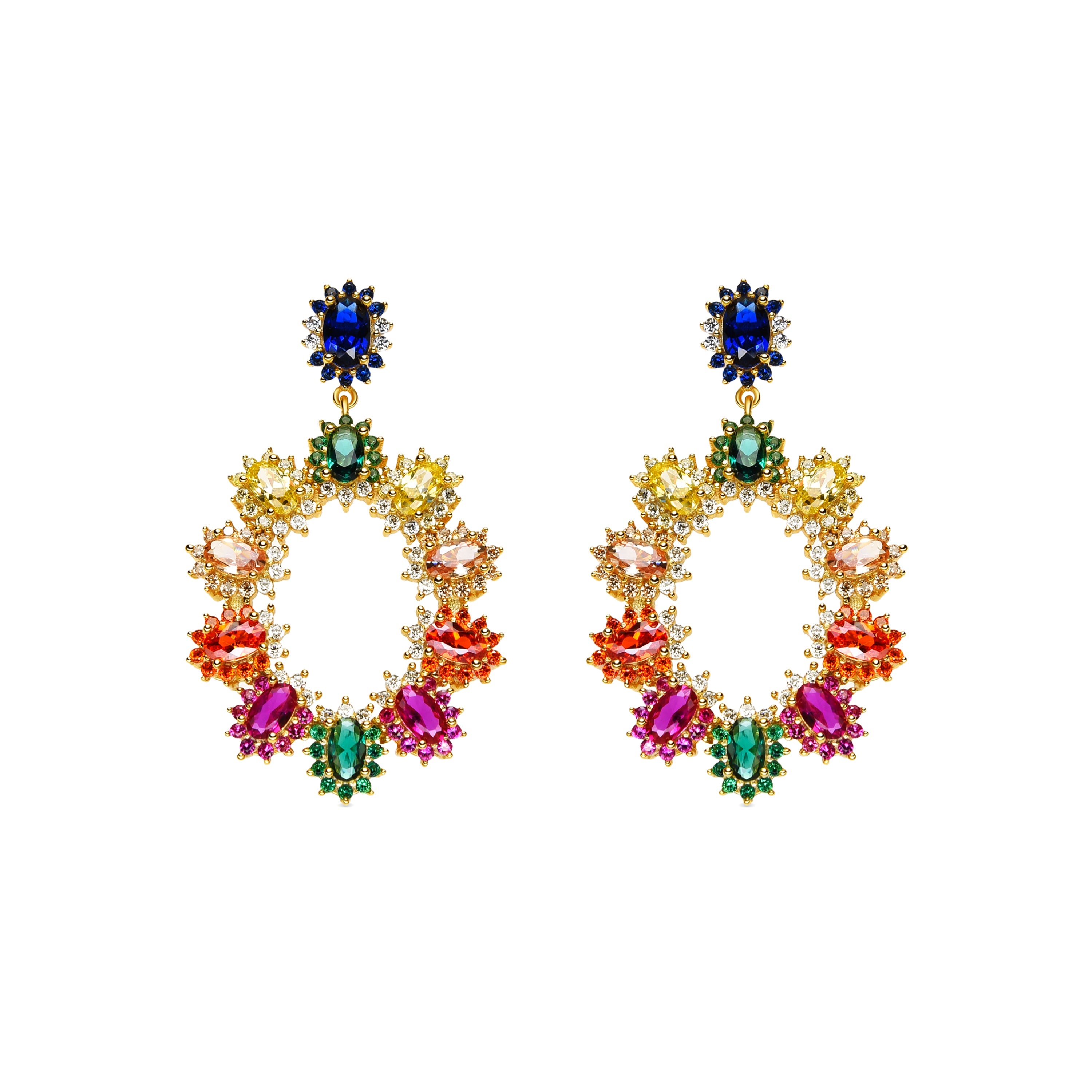 Orecchini in Argento Sterling 925 e Zirconia Multicolore finitura oro 18k - Rak