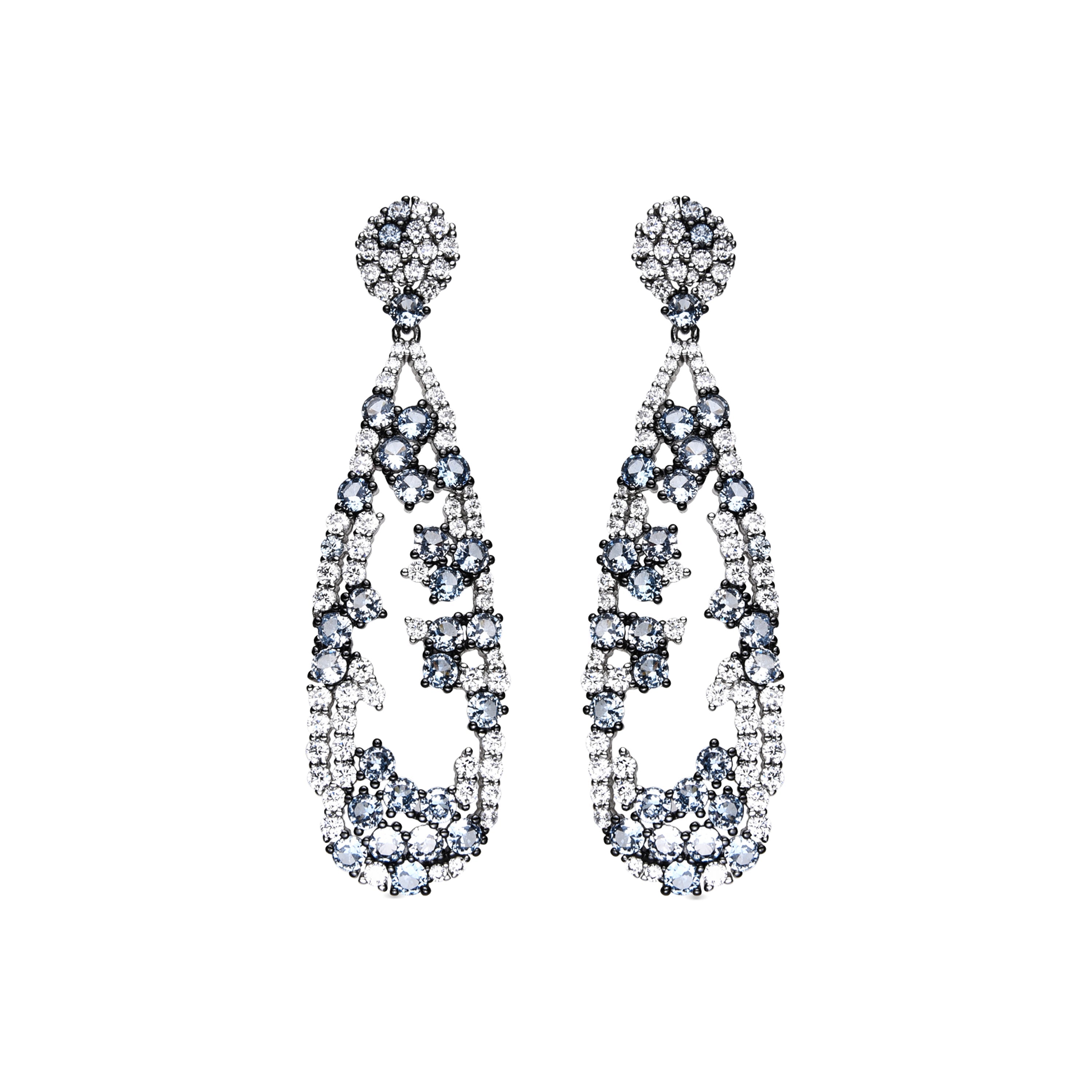 925 Sterling Silver Earrings with Aquamarine Zirconia finished in Rhodium - Deunix