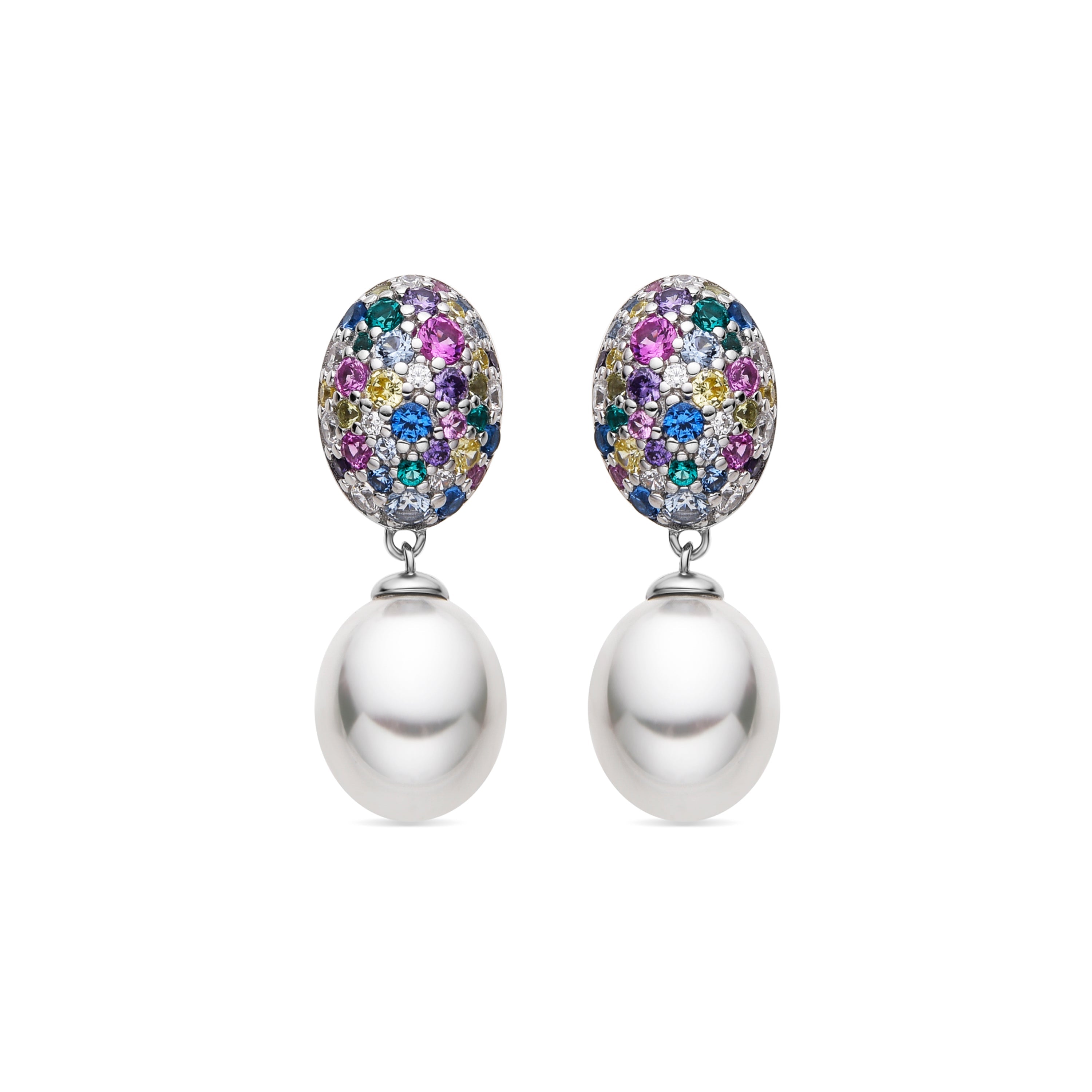 925 Sterling Silver Earrings with White Pearl finished in rhodium - Zumsa