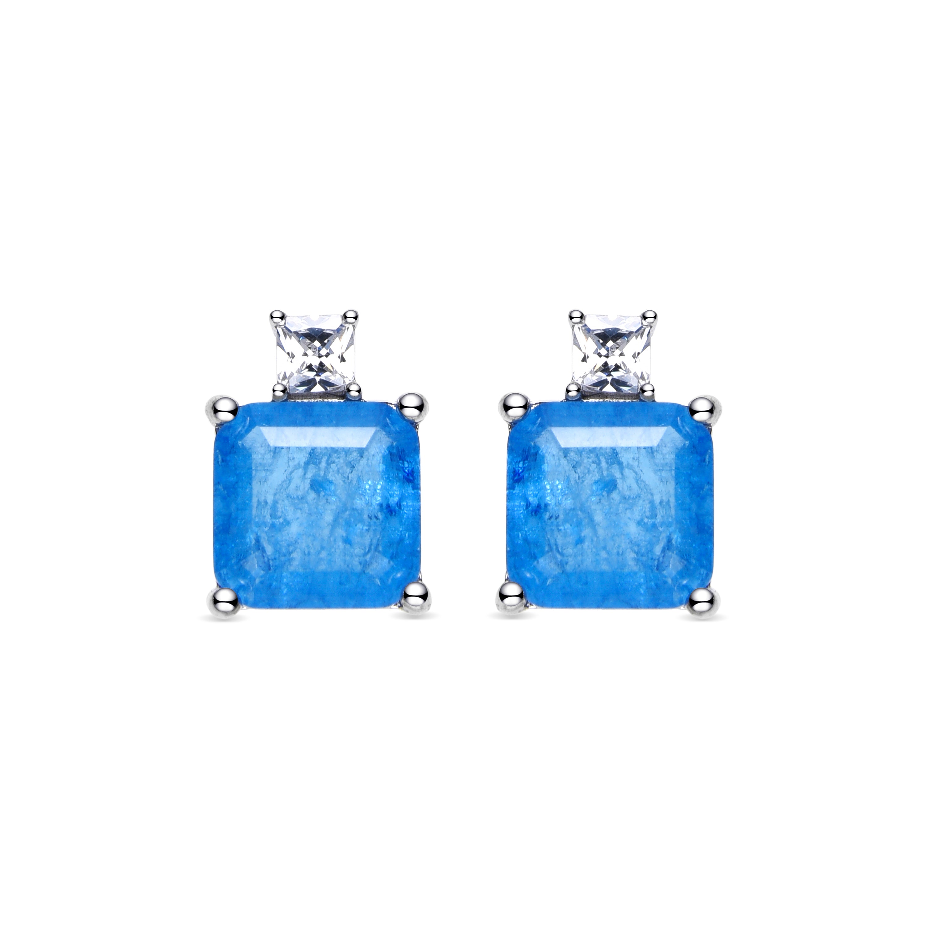 925 Sterling Silver Earrings with Hydrothermal Quartz Lapis Lazuli finished in rhodium - Ryox
