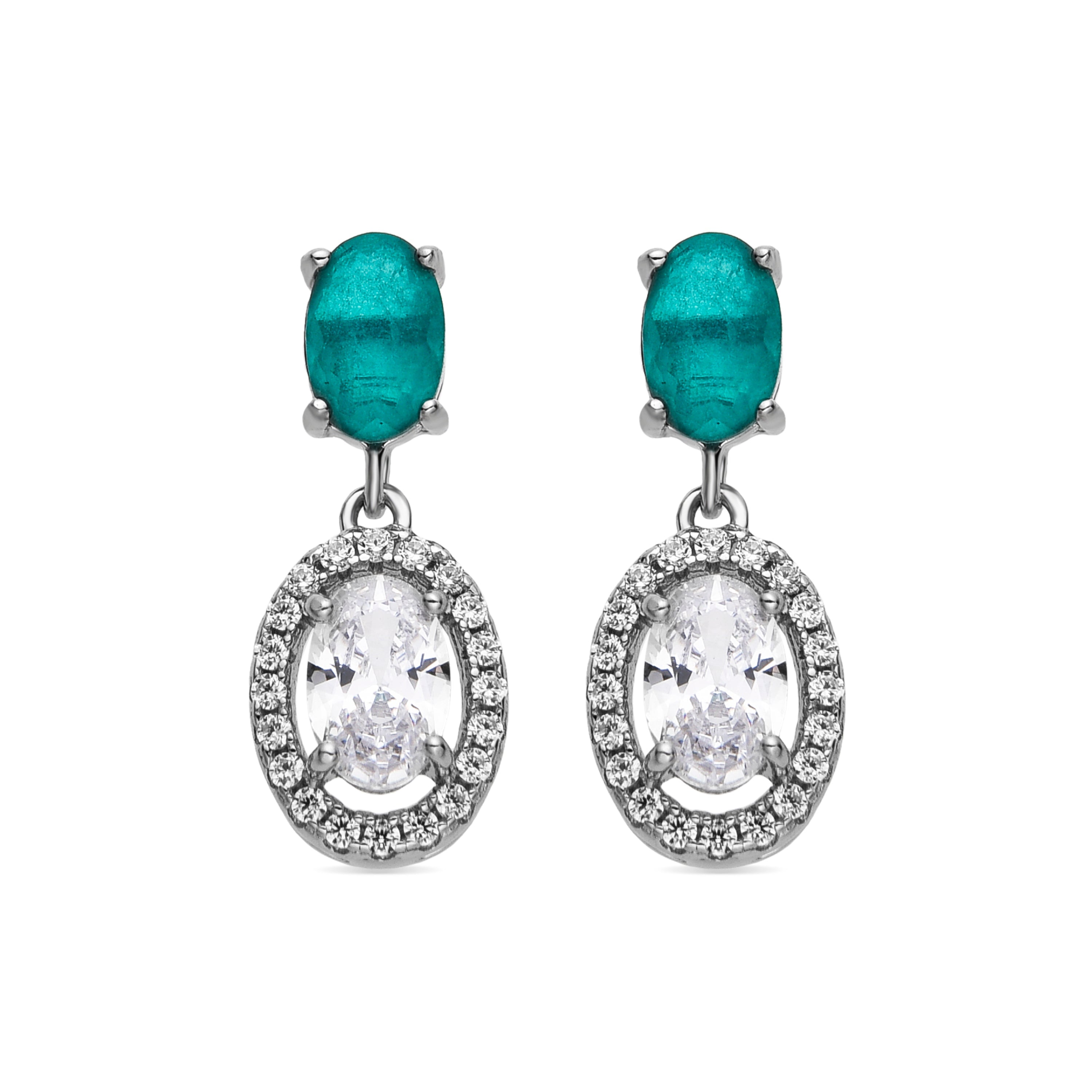 925 Sterling Silver Earrings with Light Green Hydrothermal Quartz finished in rhodium - Nimim