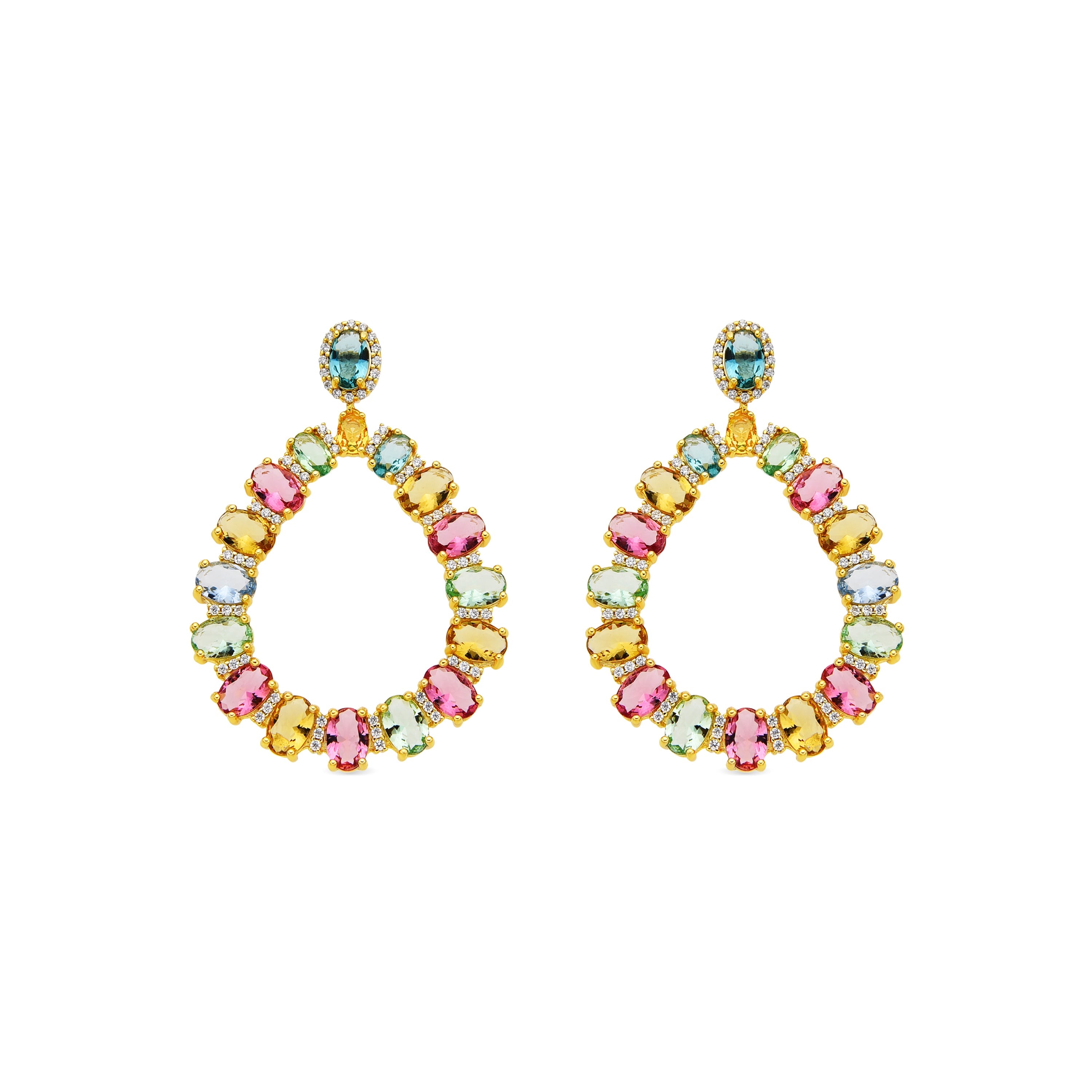 Orecchini in Argento Sterling 925 e Zirconia Multicolore con finitura in oro giallo 18k - Chaky