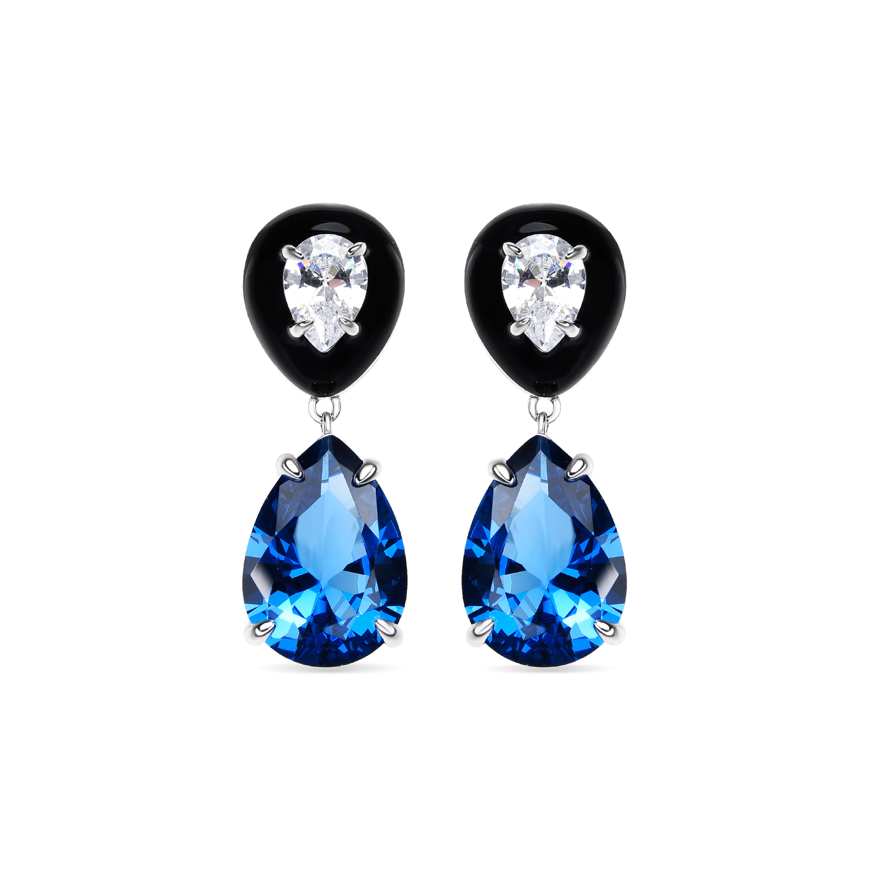 925 Sterling Silver Earrings with Blue Topaz Zirconia and Rhodium Finish - Chiwa