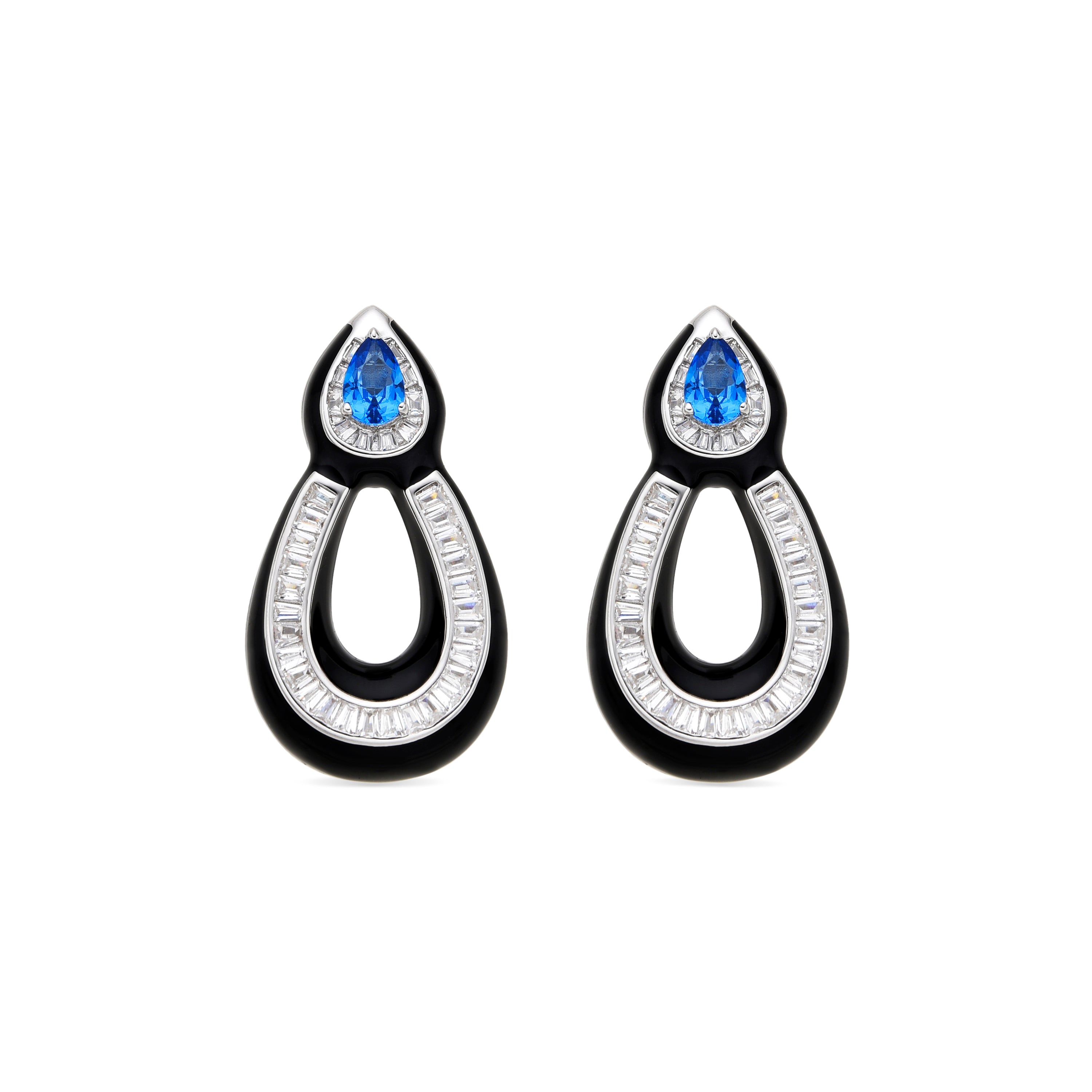 925 Sterling Silver Earrings with Blue Topaz Zirconia Rhodium Finish - Alneth