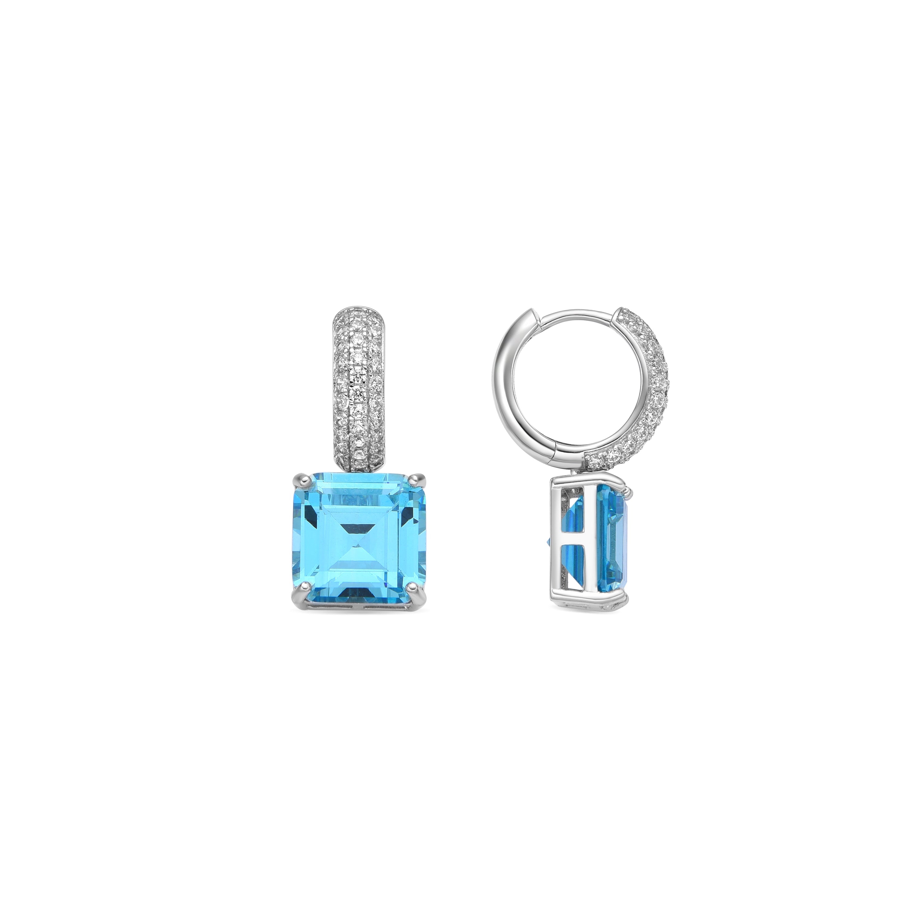 925 Sterling Silver Earrings with Aquamarine Zirconia, Rhodium Finish - Balcay
