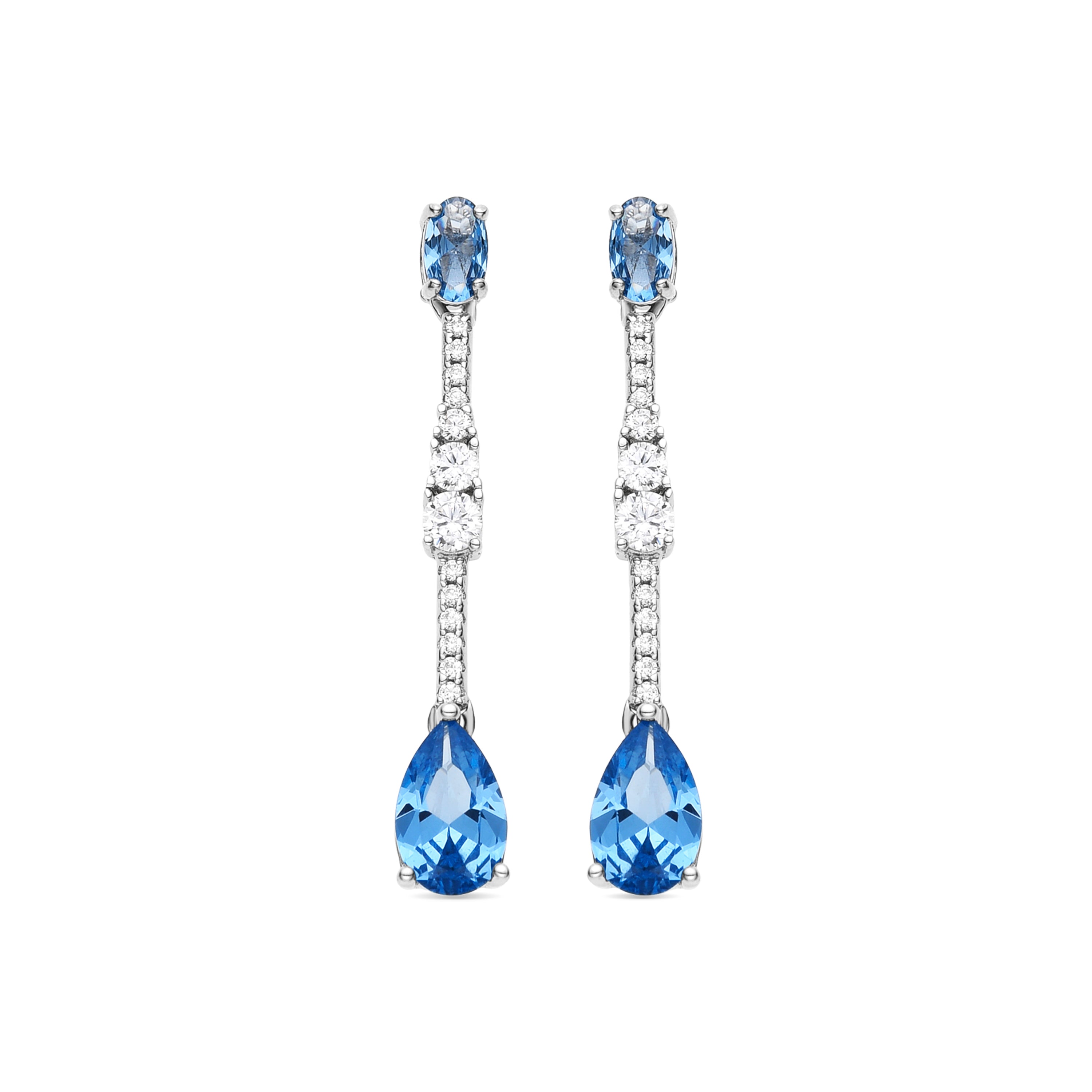 925 Sterling Silver Earrings with Aquamarine Cubic Zirconia Rhodium Finish - Murbi