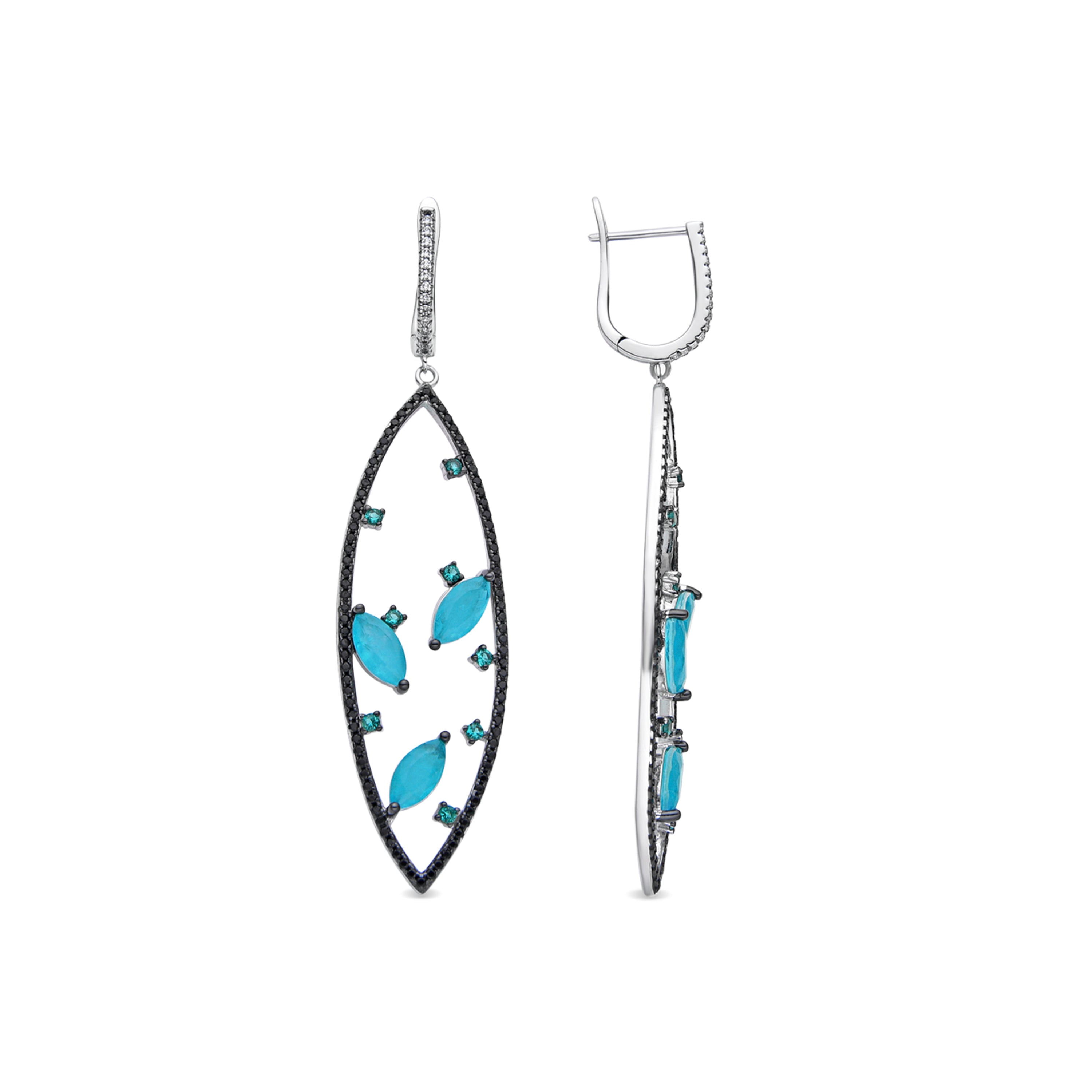 925 Sterling Silver Earrings with Green Paraiba Hydrothermal Quartz, Rhodium Finish - Dadeck