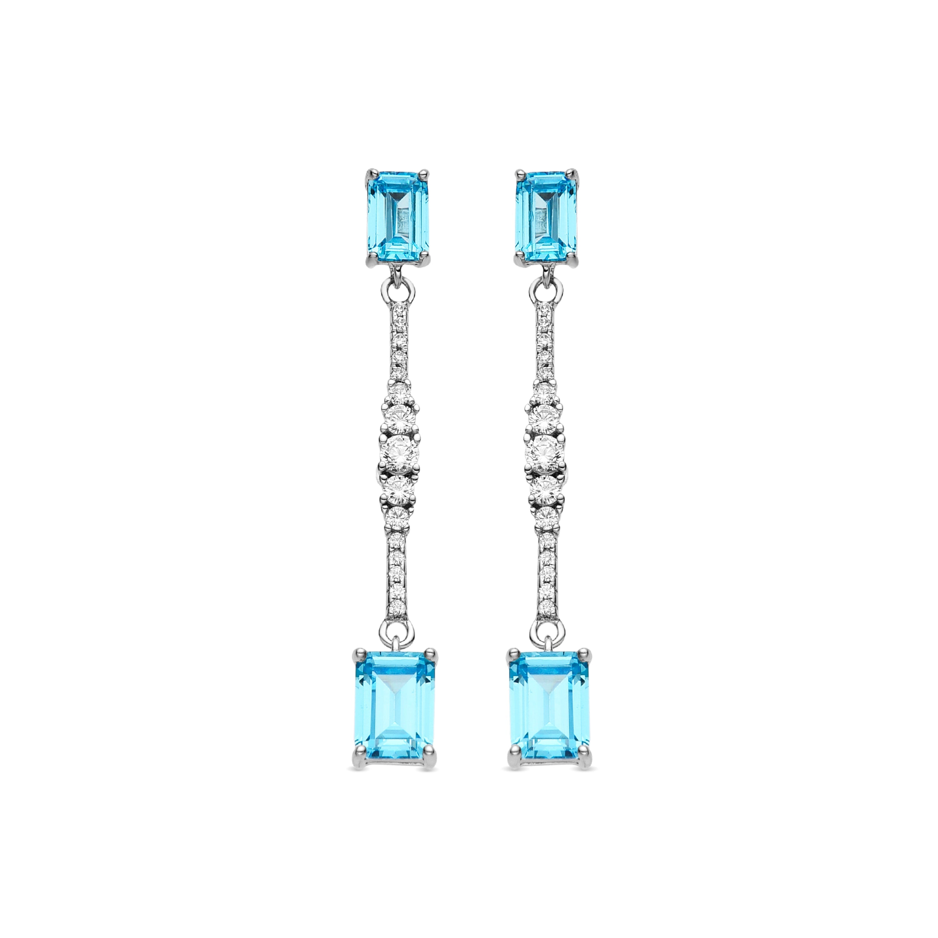 925 Sterling Silver Earrings with Aquamarine Zirconia, Rhodium Finish - Igwa