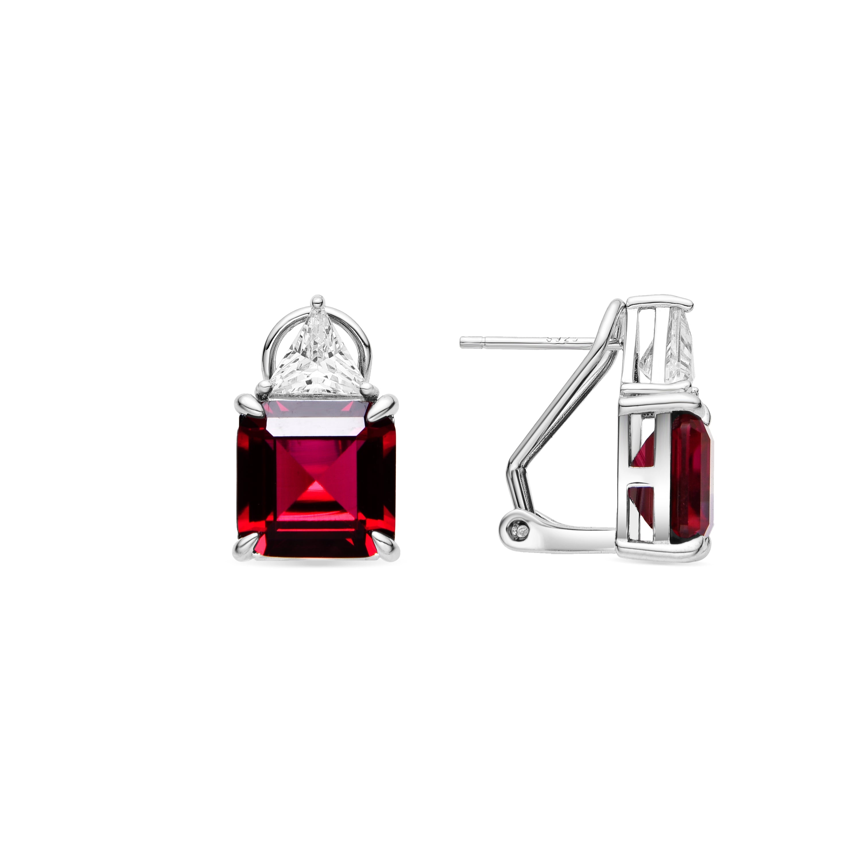 925 Sterling Silver Earrings with Ruby Zirconia Rhodium Finish - Rukna