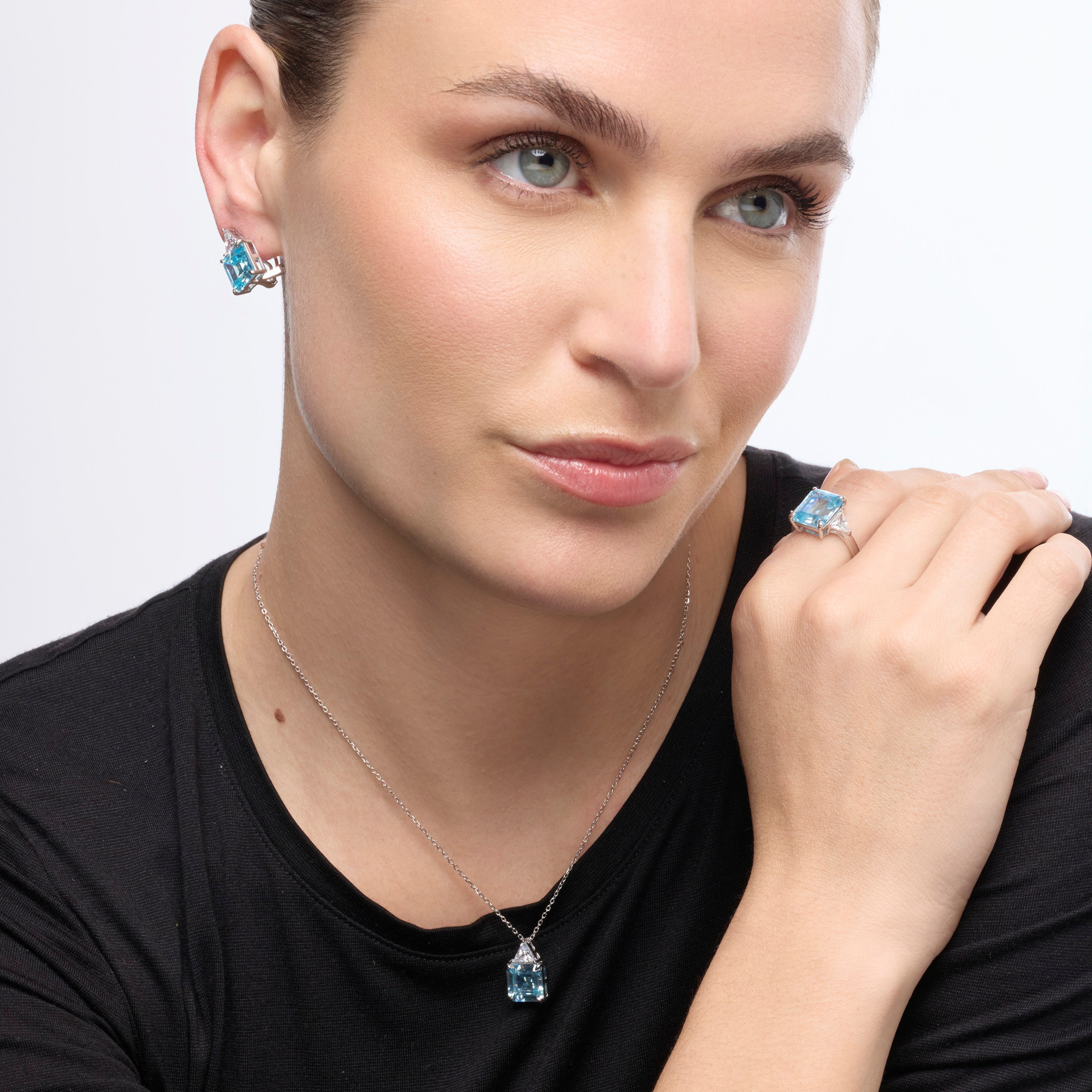 Orecchini in Argento Sterling 925 e Quarzo Iidrotermale Acquamarina finitura rodio - Rukna