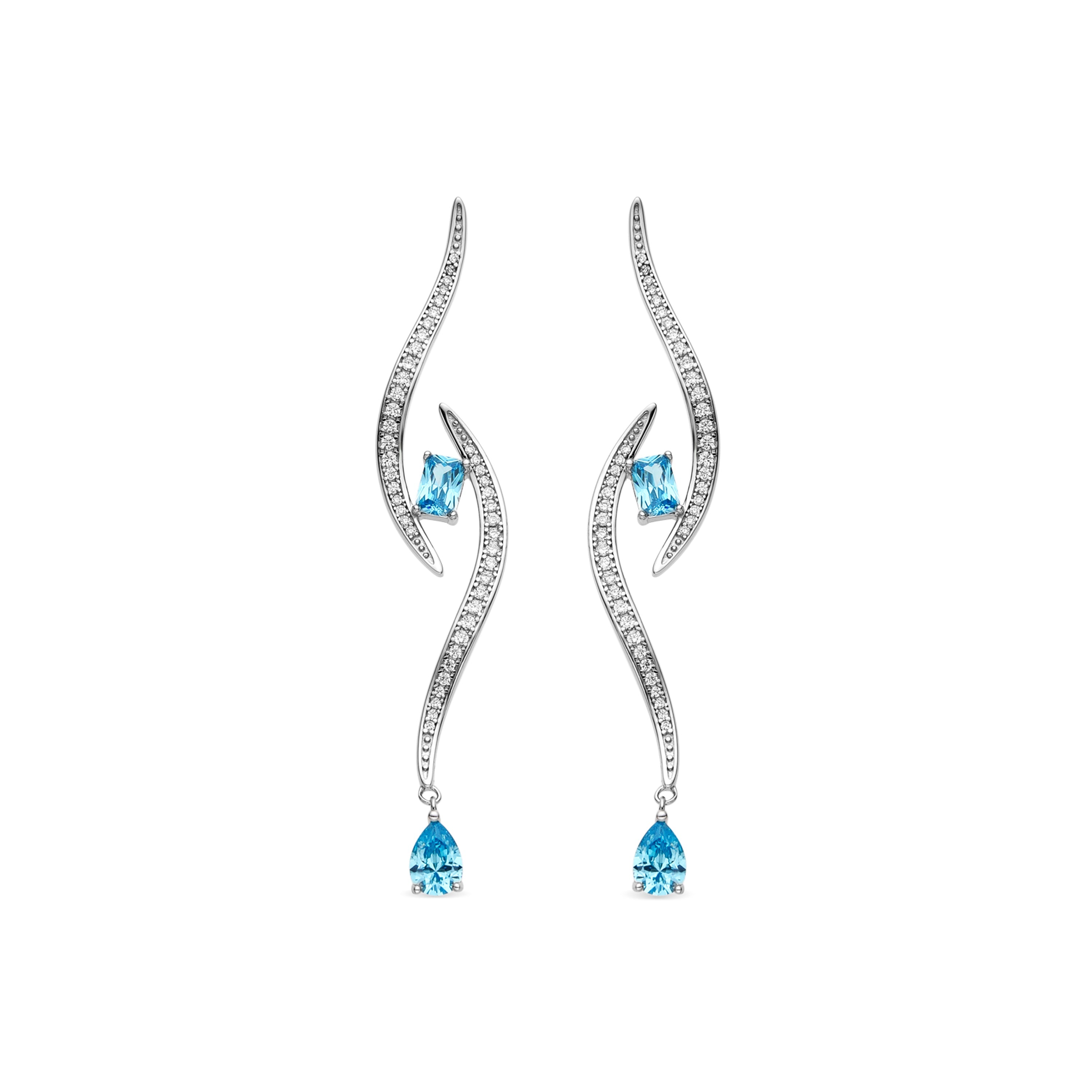 925 Sterling Silver Earrings with Aquamarine Zirconia, Rhodium Finish - Thyrod