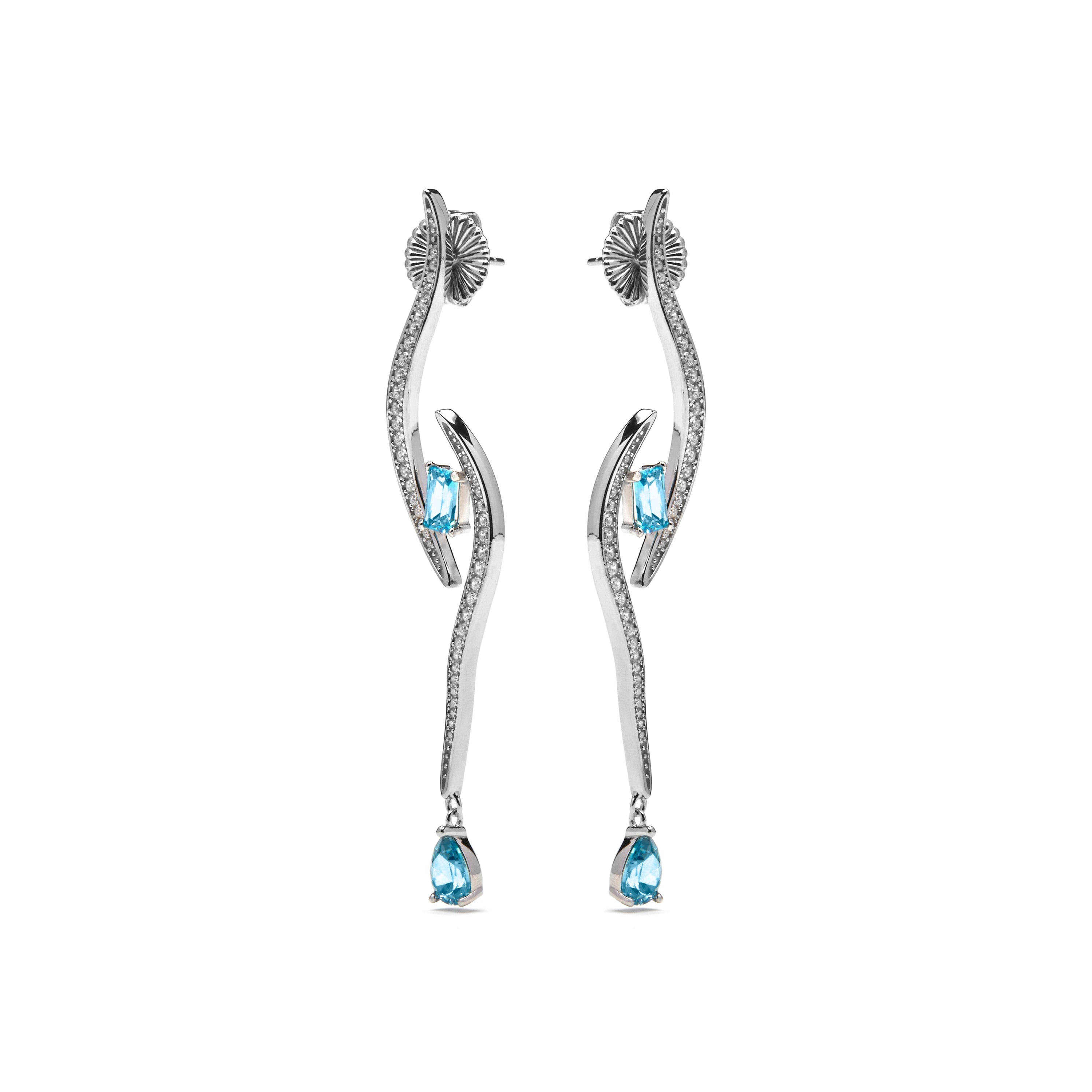 Pendientes de Plata de Ley 925 y Circonita Aguamarina acabado rodio - Thyrod