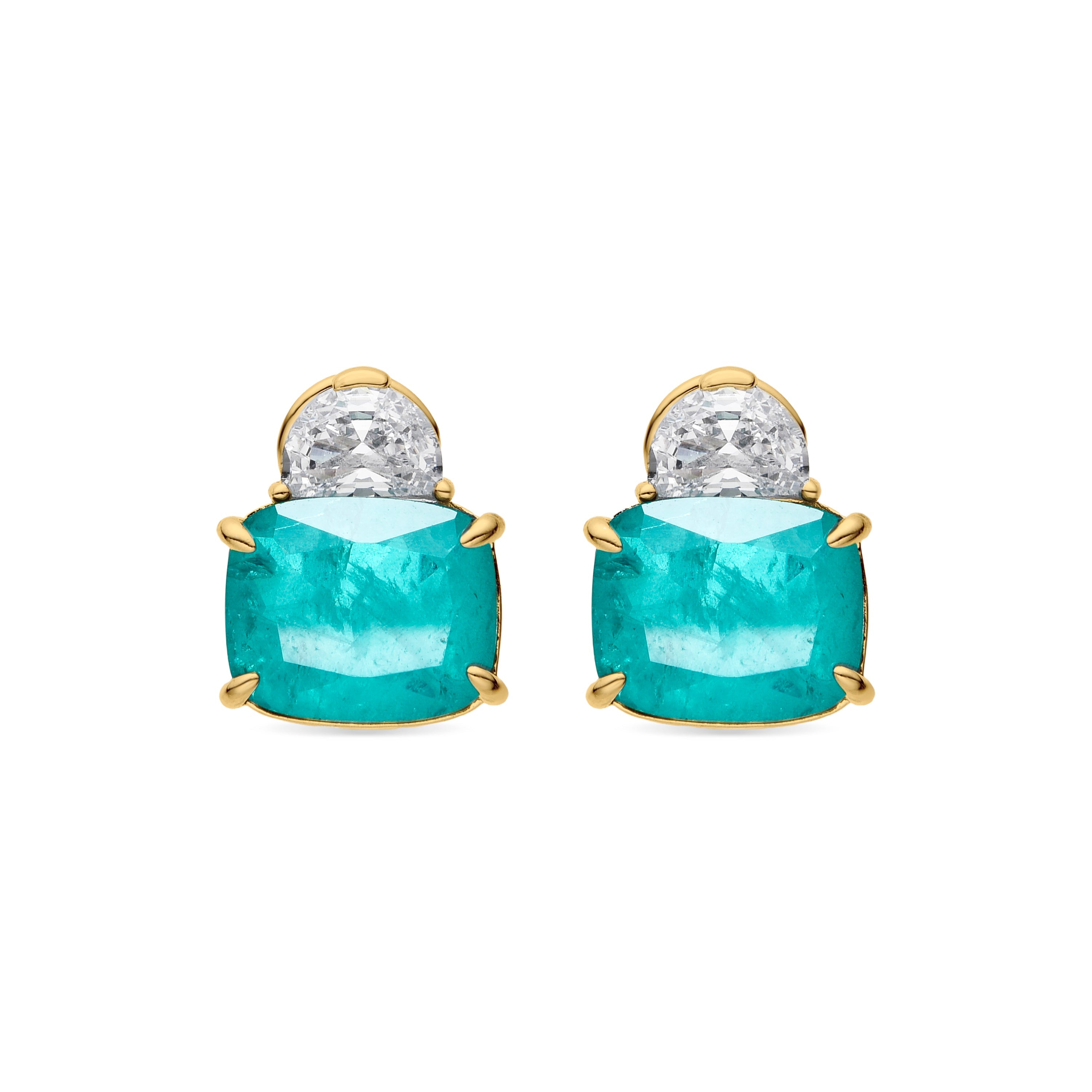 Ohrringe aus 925er Sterlingsilber und grünem Paraiba-Hydrothermalquarz mit 18k Gelbgold-Finish - Rukna