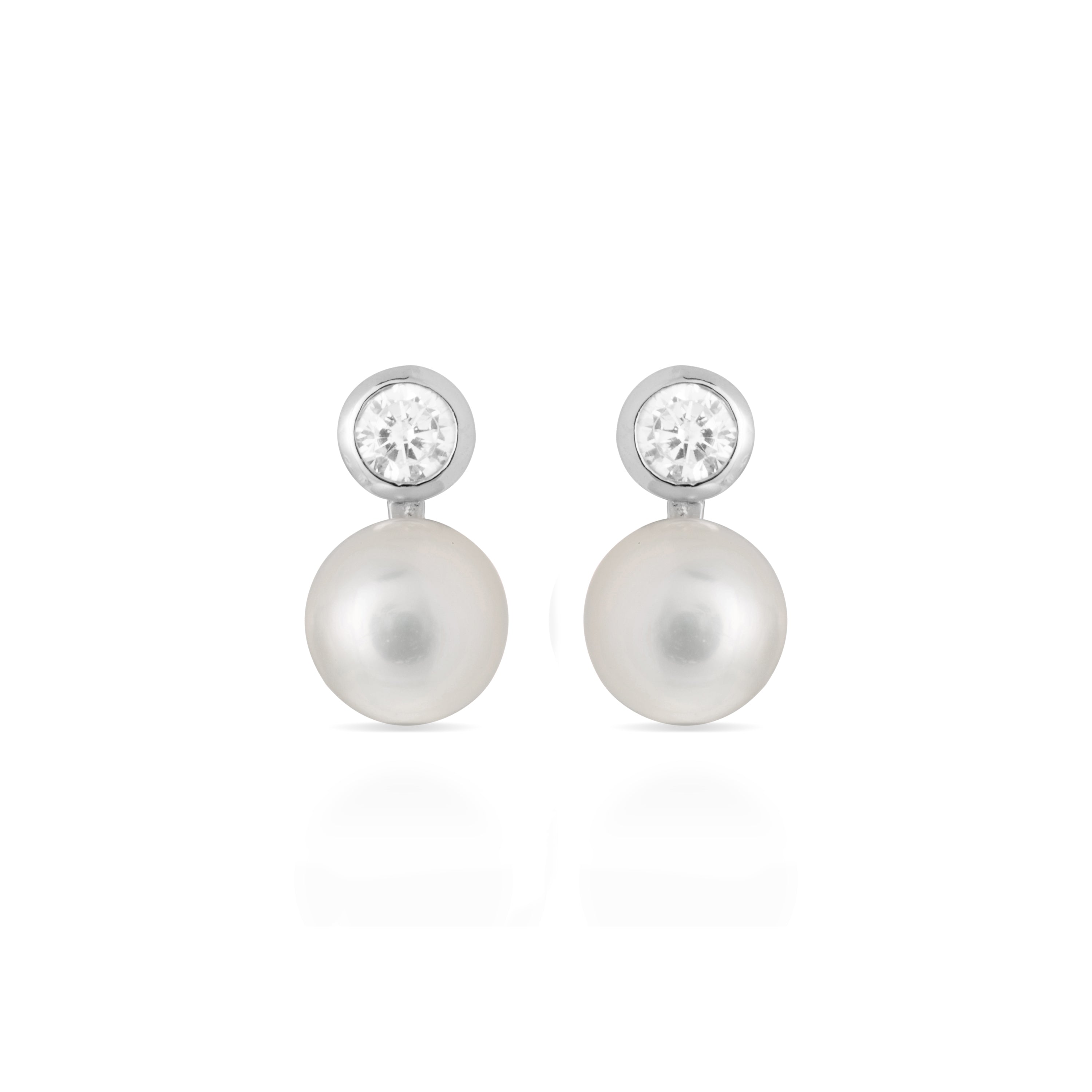 Orecchini in Argento Sterling 925 con Perla Bianca finiti in rodio - Essential