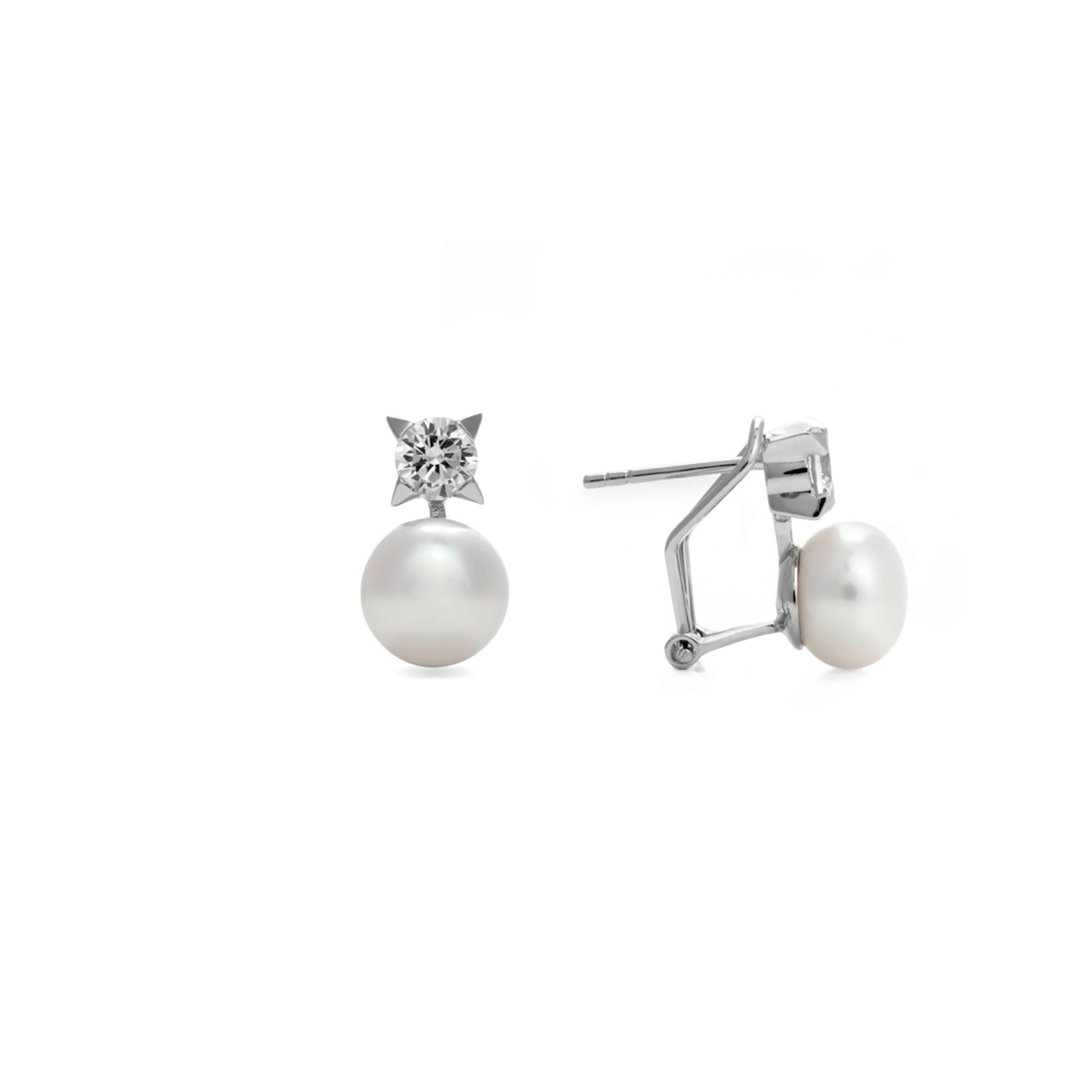 Orecchini in Argento Sterling 925 con Perla Bianca finitura in rodio - Essential
