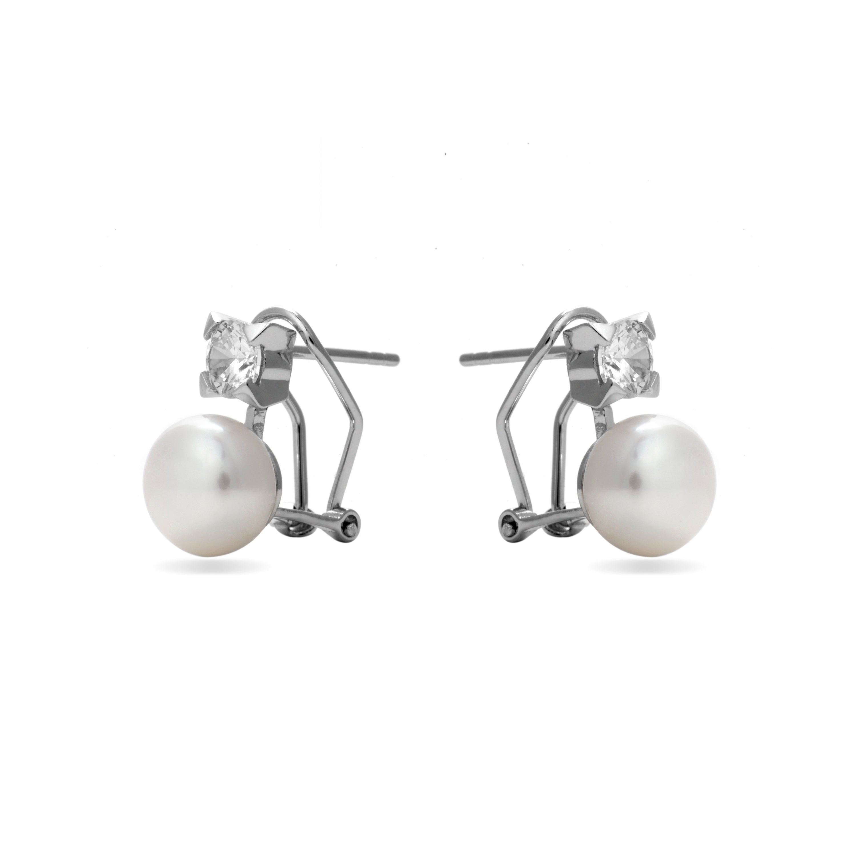 Orecchini in Argento Sterling 925 con Perla Bianca finiti in rodio - Essential