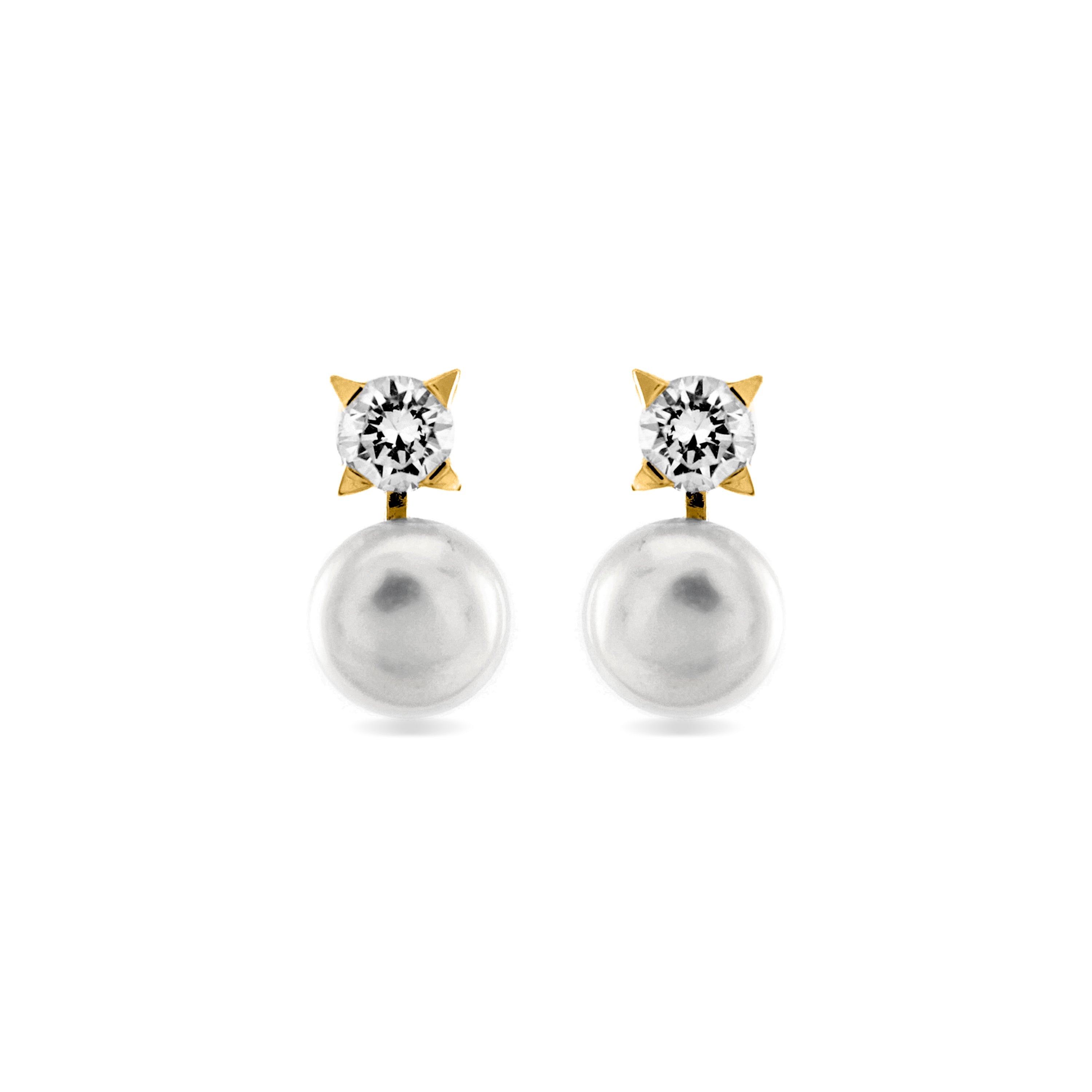 925 Sterling Silver Earrings with White Pearl finished in 18K Yellow Gold - Essential