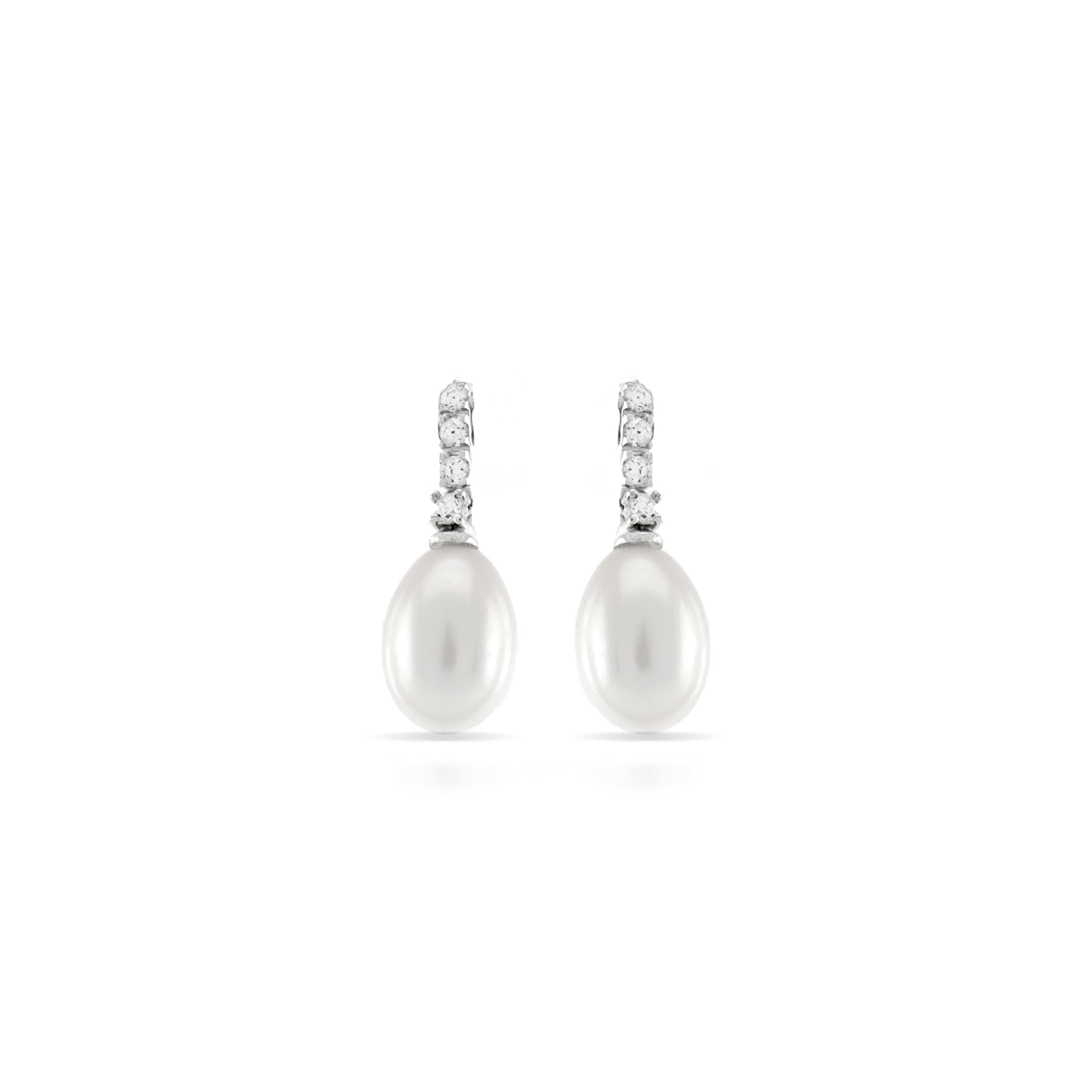Pendientes de Plata de Ley 925 con Perla Blanca acabados en rodio - Essential
