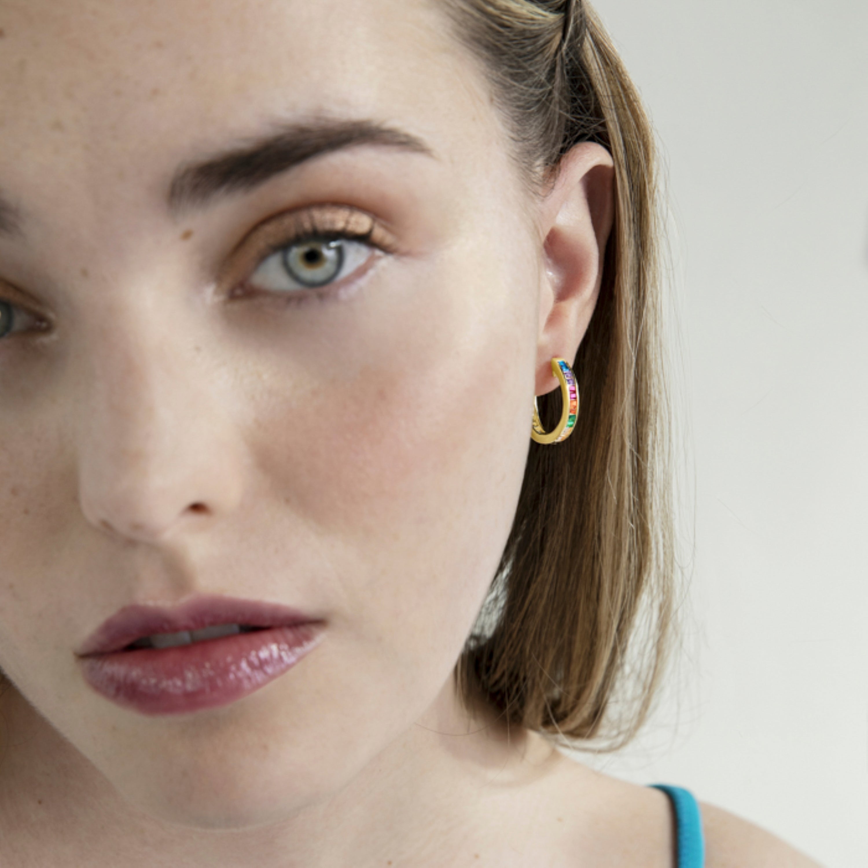 Orecchini in Argento Sterling 925 con Zirconia Multicolore finiti in oro giallo 18K - Tuhato