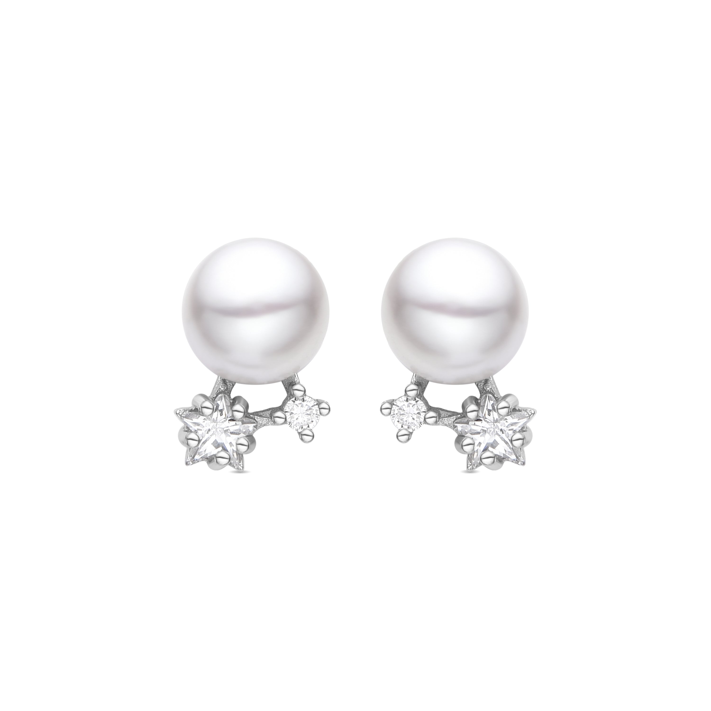 925 Sterling Silver Earrings with White Pearl finished in rhodium - Yalta
