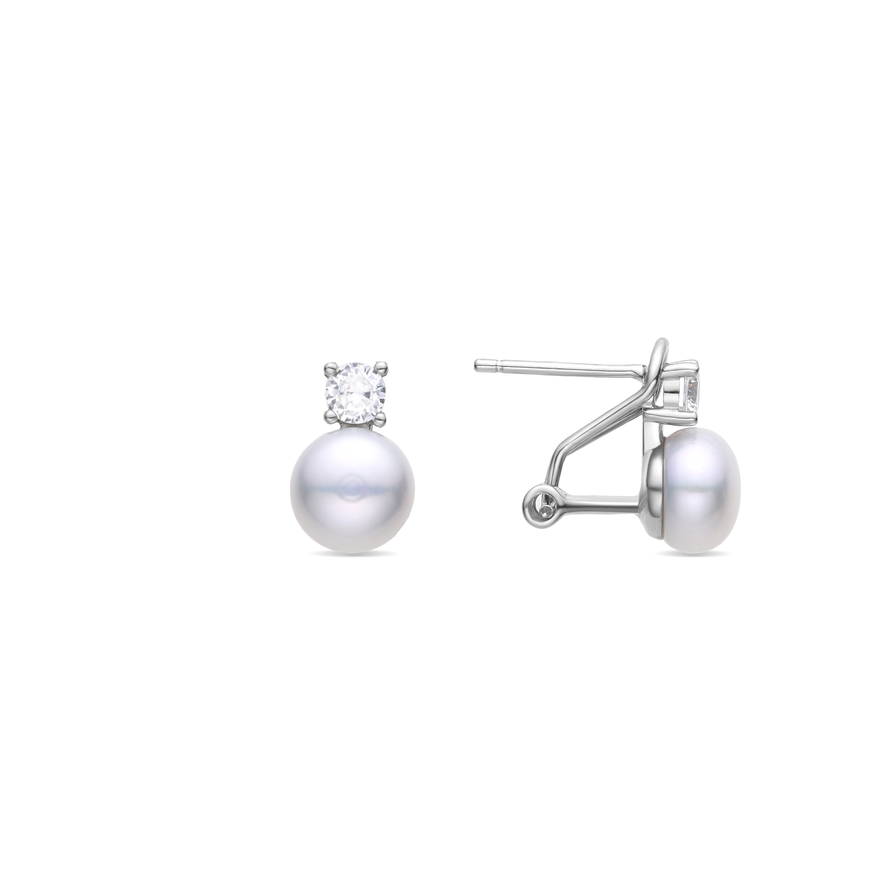 Orecchini in Argento Sterling 925 con Perla Bianca rifiniti in rodio - Ohrun