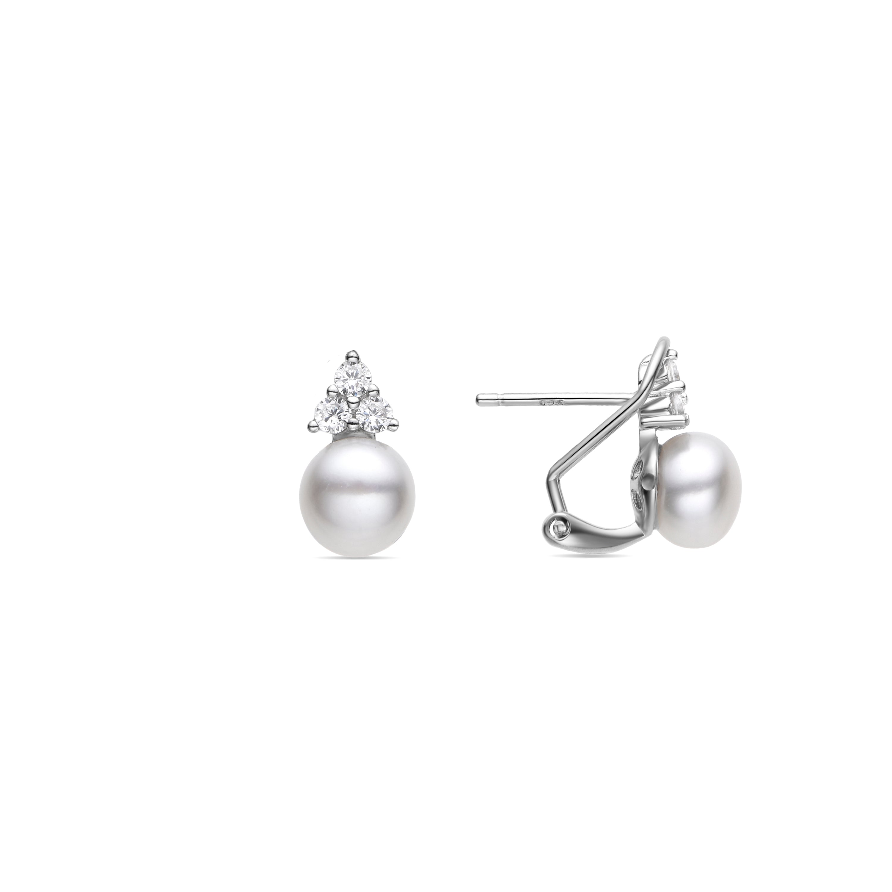 Orecchini in Argento Sterling 925 con Perla Bianca finiti in rodio - Aila