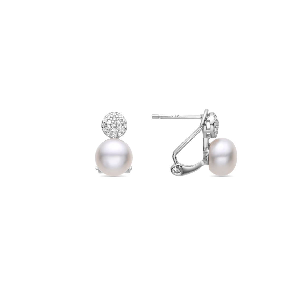 Orecchini in Argento Sterling 925 con Perla Bianca finiti in rodio - Naral