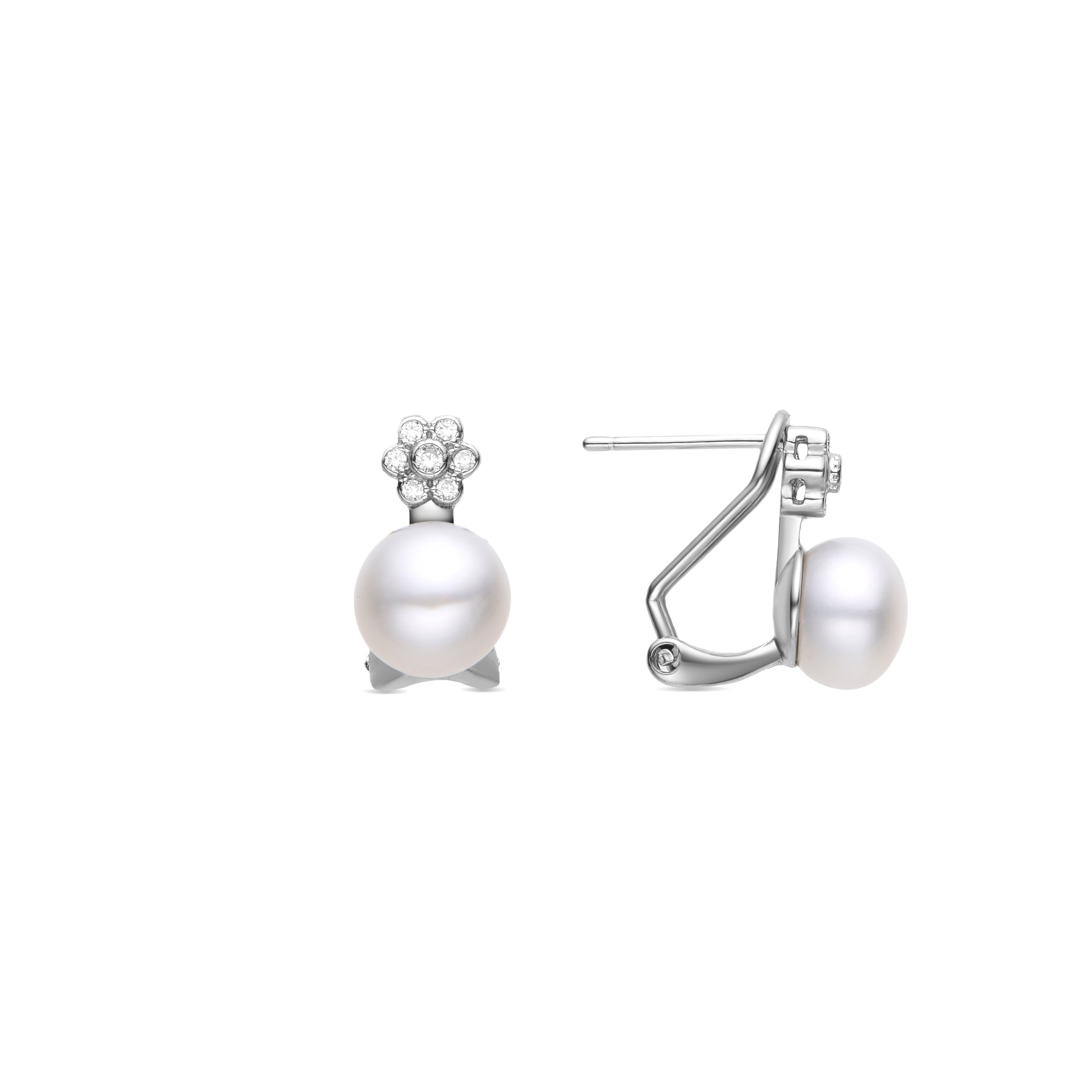 Orecchini in Argento Sterling 925 con Perla Bianca finiti in rodio - Byla