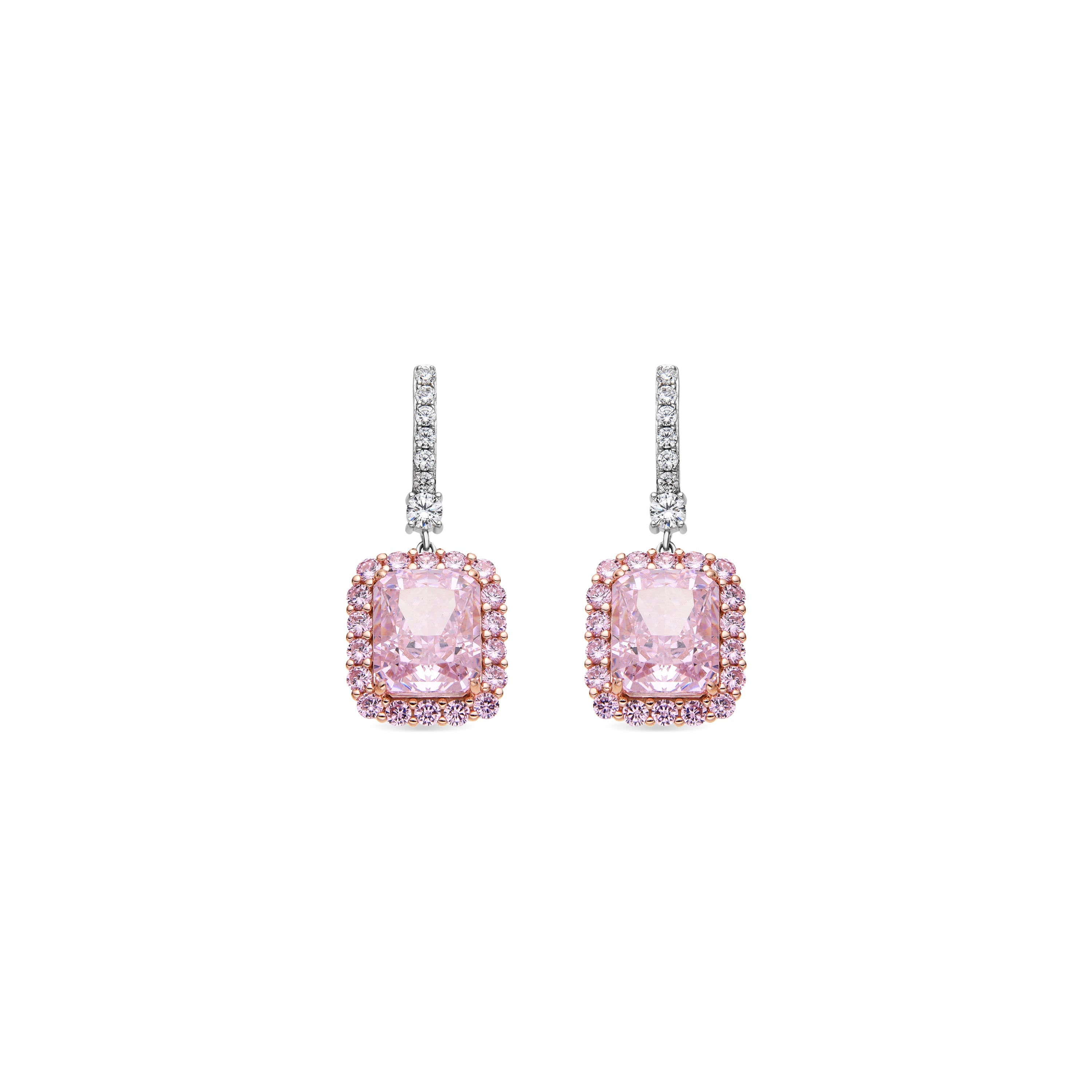 925 Sterling Silver Earrings with Pink Zirconia finished in 18k Yellow Gold - Cabel
