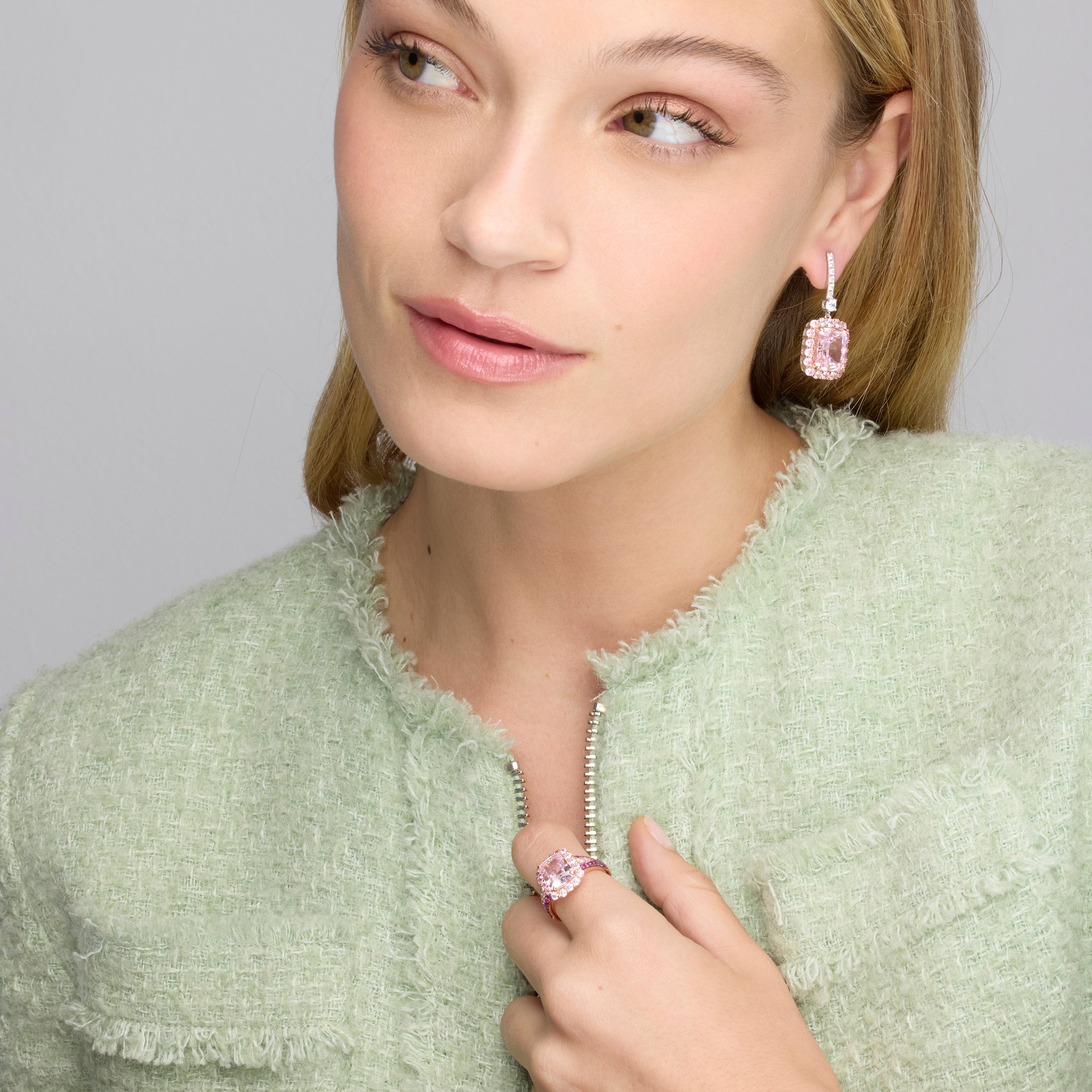 925 Sterling Silver Earrings with Pink Zirconia finished in 18k Yellow Gold - Cabel