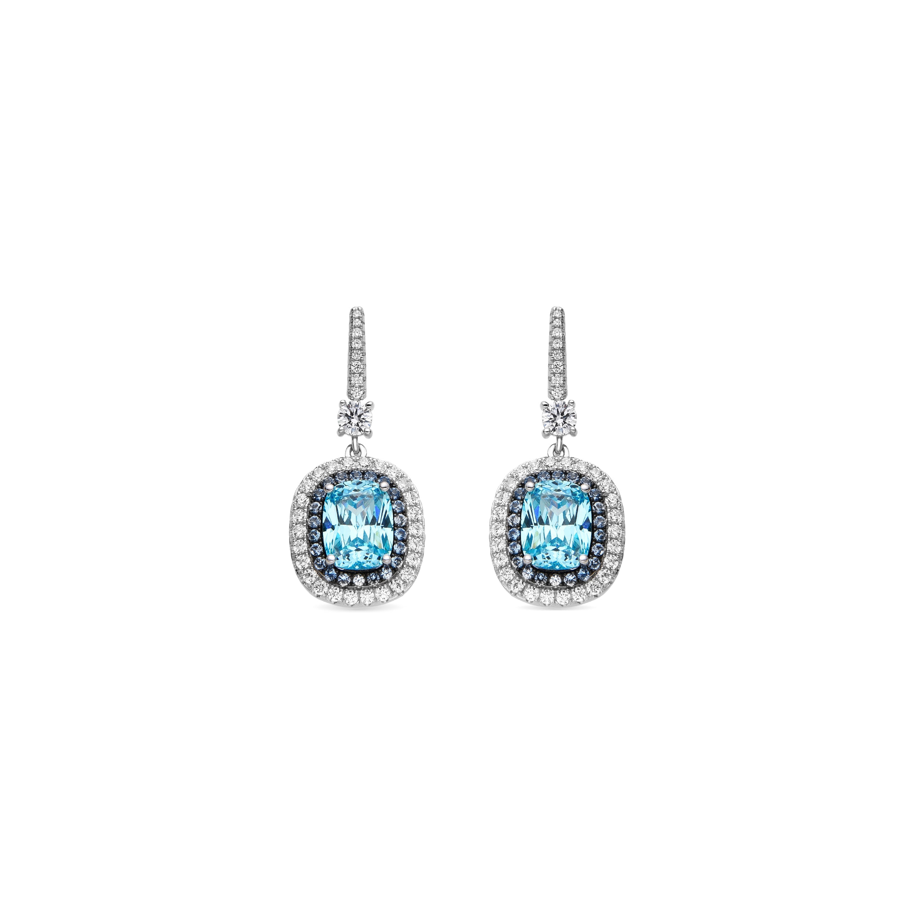 925 Sterling Silver Earrings with Aquamarine Zirconia, Rhodium Finish - Liwi