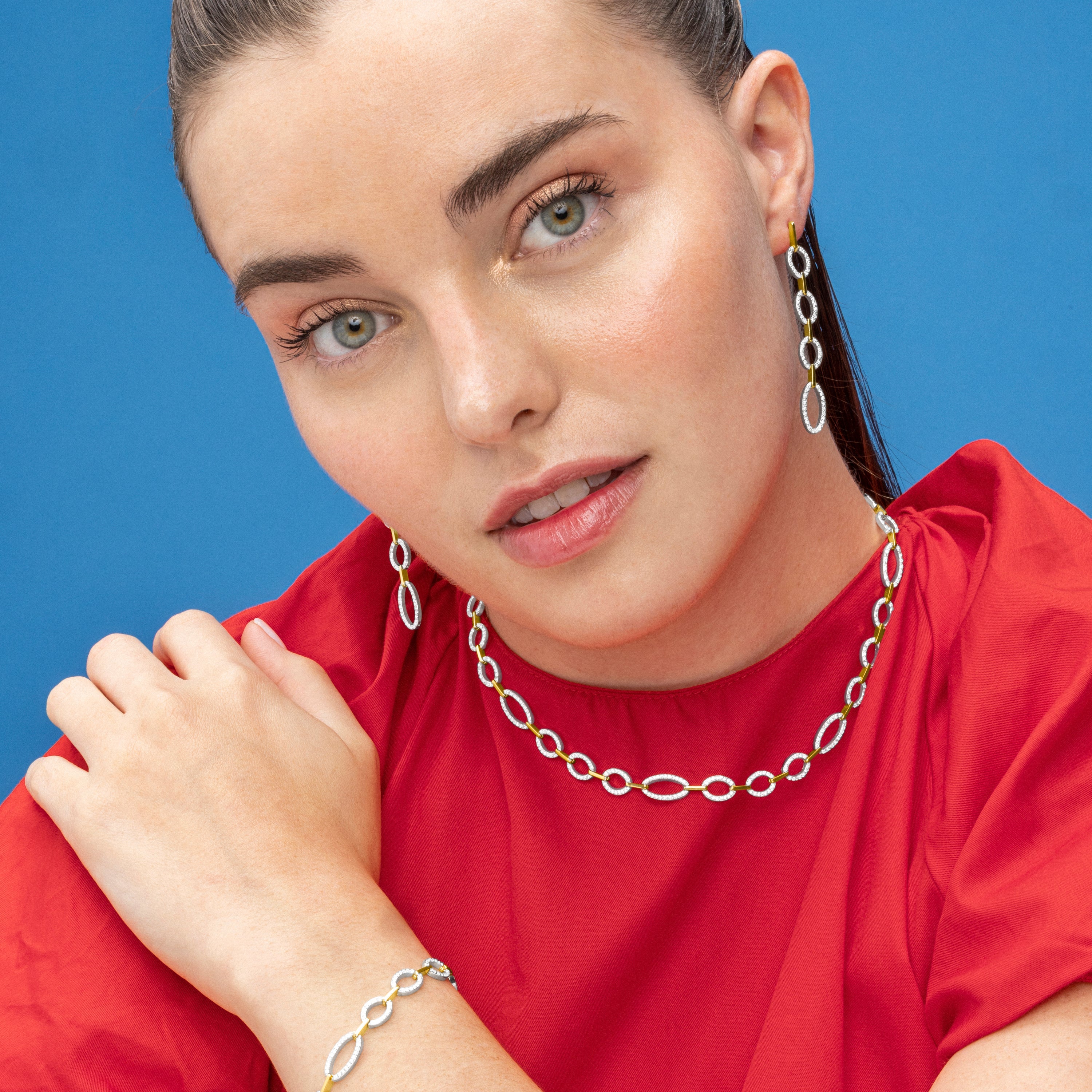 925 Sterling Silver Earrings with Brilliant Zirconia finished in 18k gold - Makonza