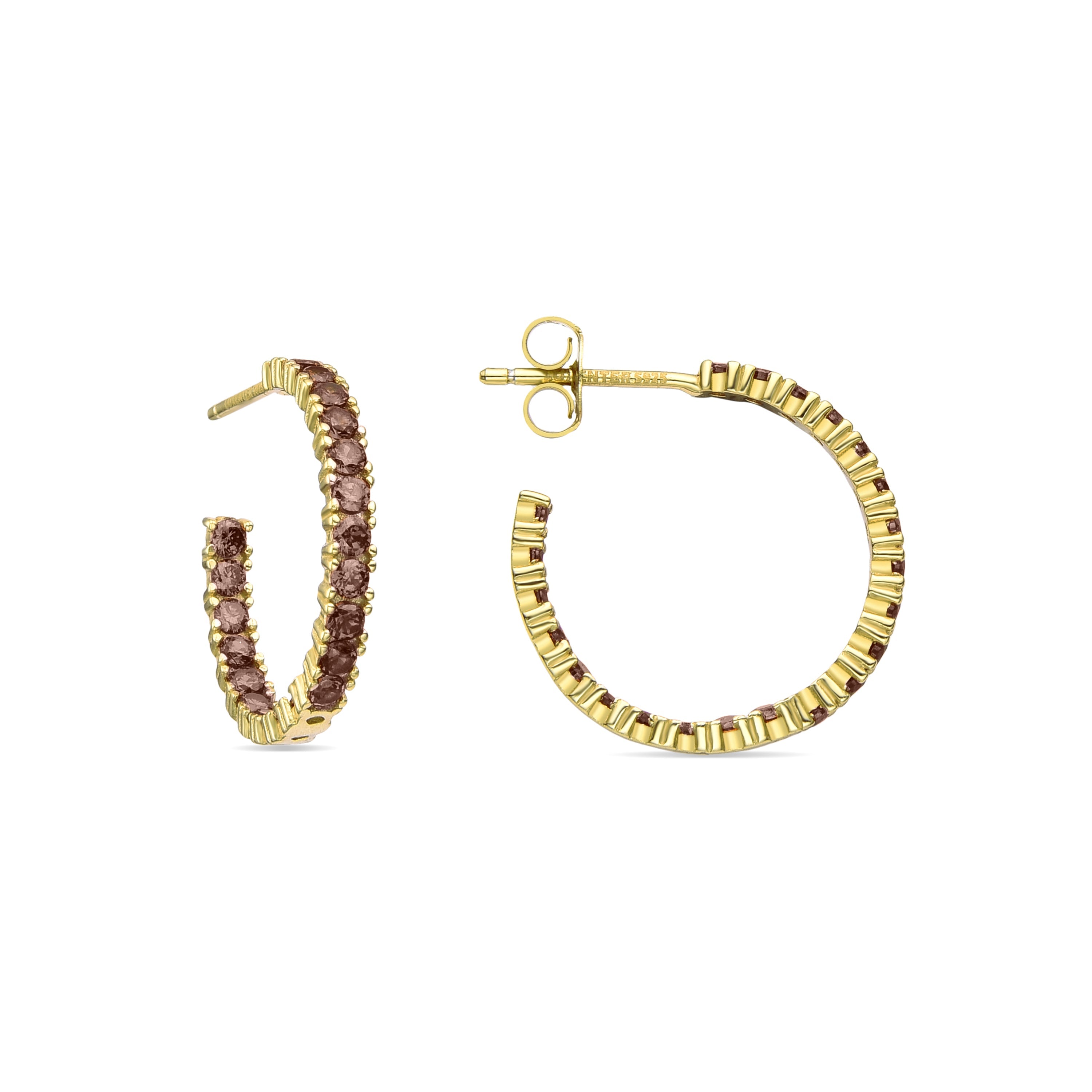925er Sterling Silber Ohrringe mit braunem Zirkon, vergoldet mit 18K Gelbgold - Iotha